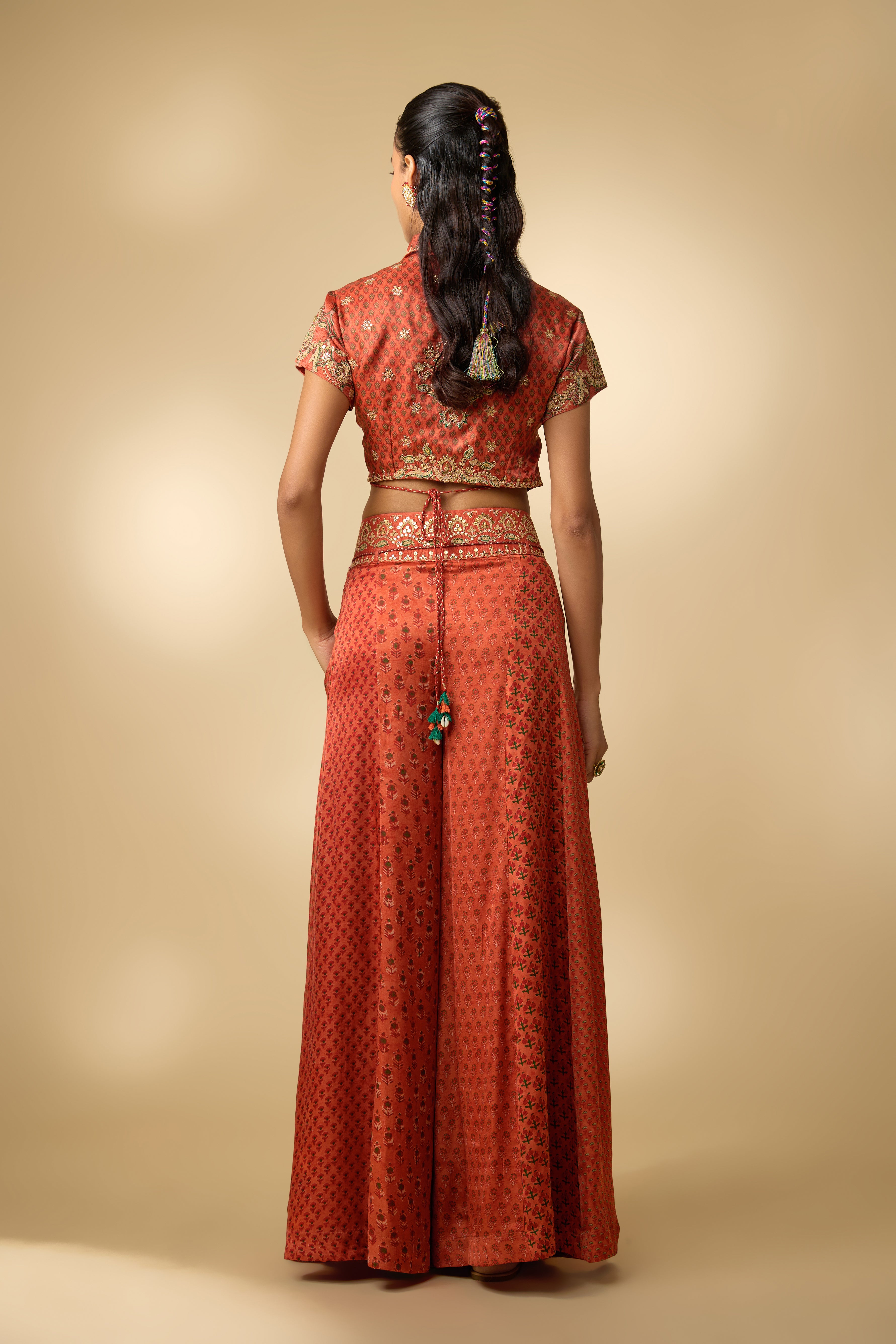 Orange Printed Slub Cotton Silk Tunic Co-Ord Set