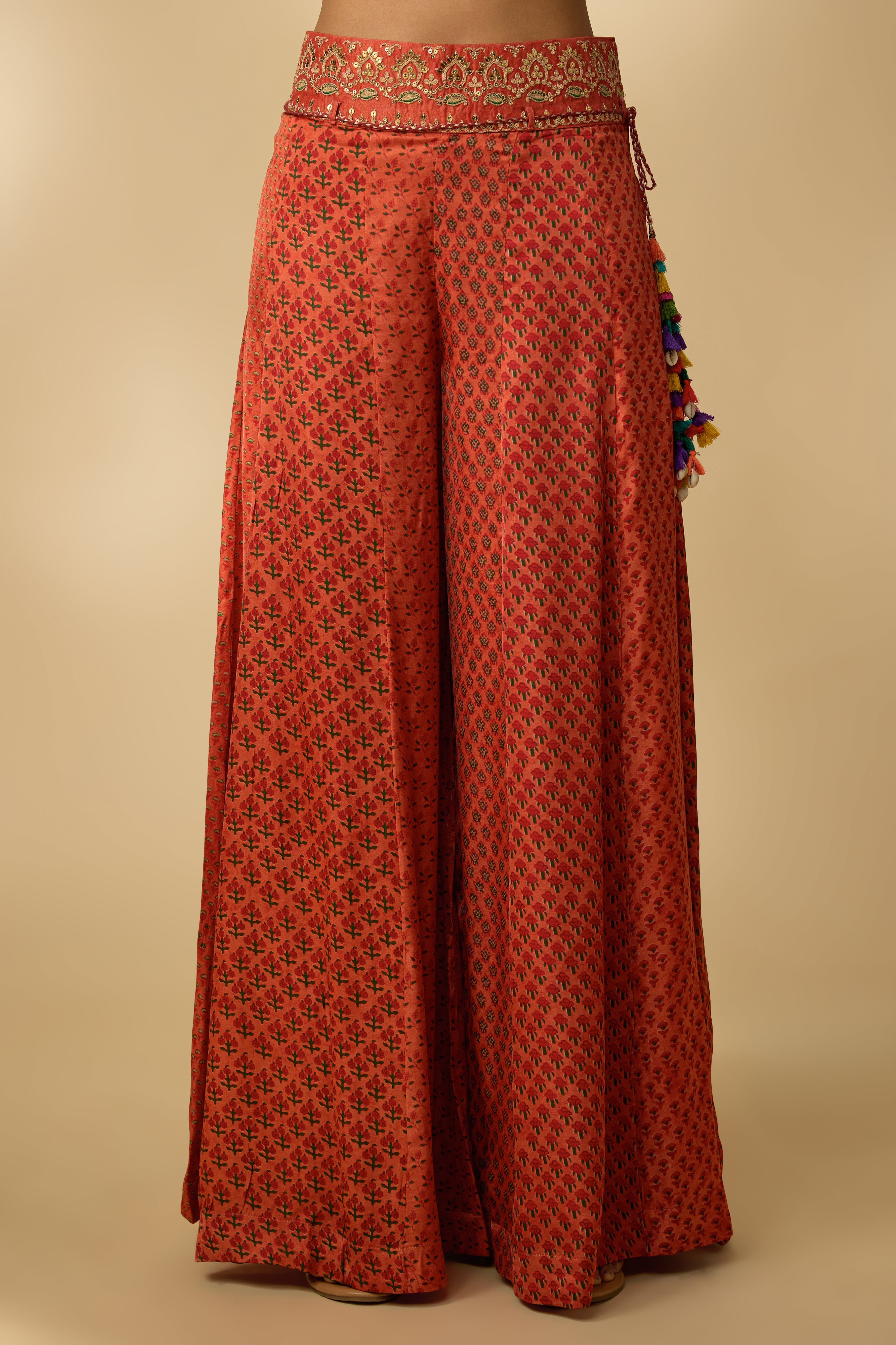 Orange Printed Slub Cotton Silk Tunic Co-Ord Set