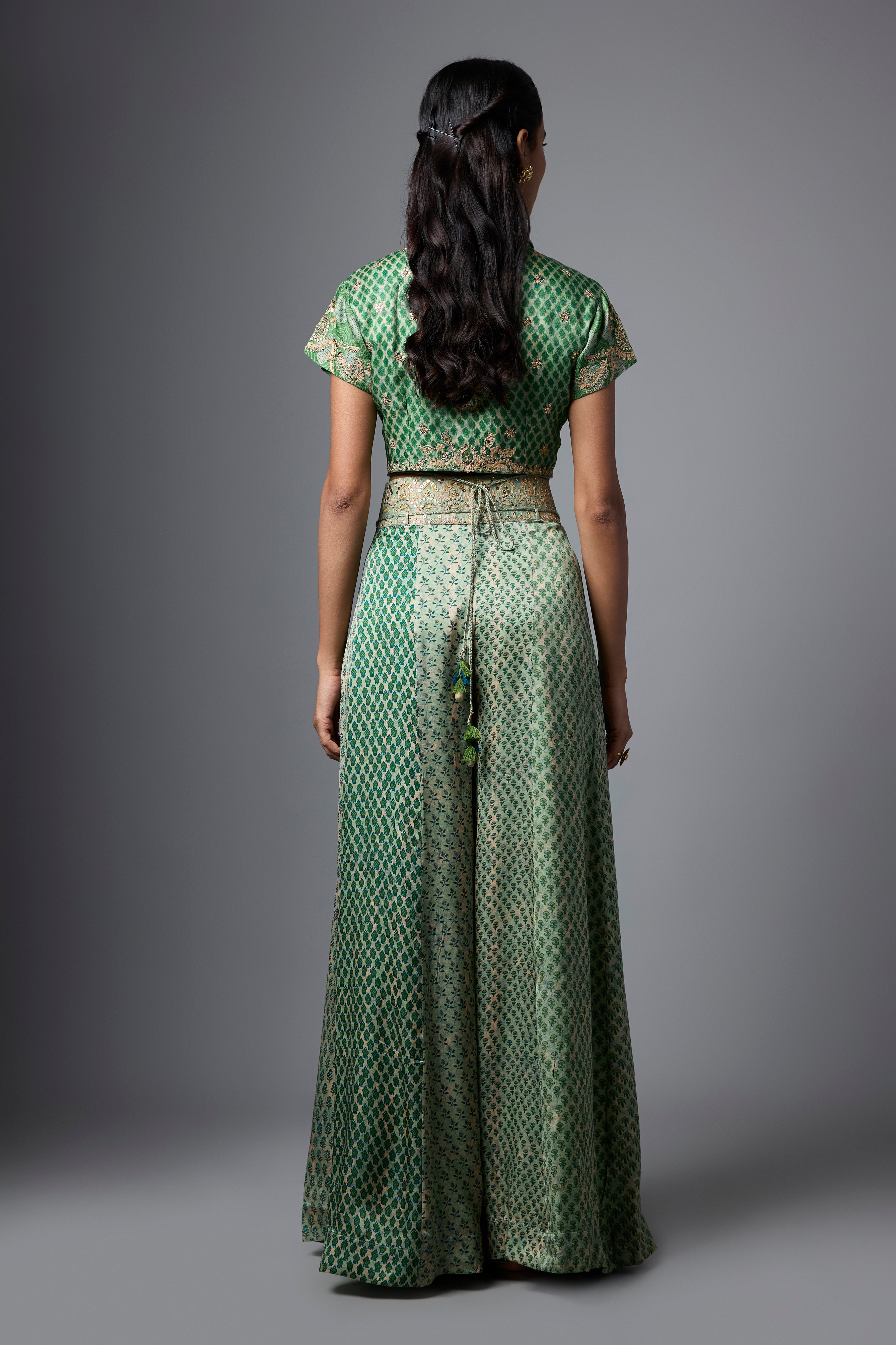 Pista Green Printed Slub Cotton Silk Tunic Co-Ord Set