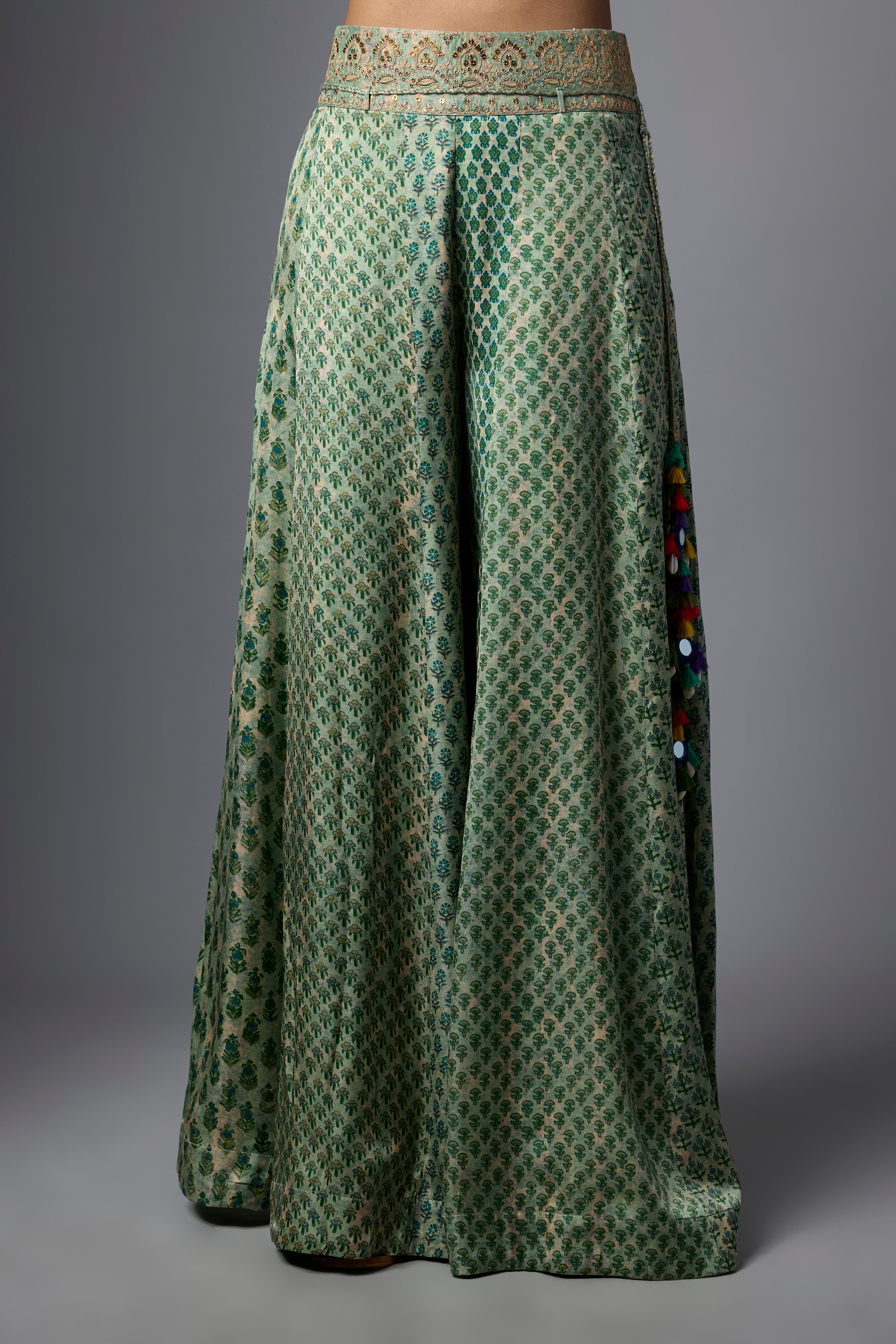Pista Green Printed Slub Cotton Silk Tunic Co-Ord Set