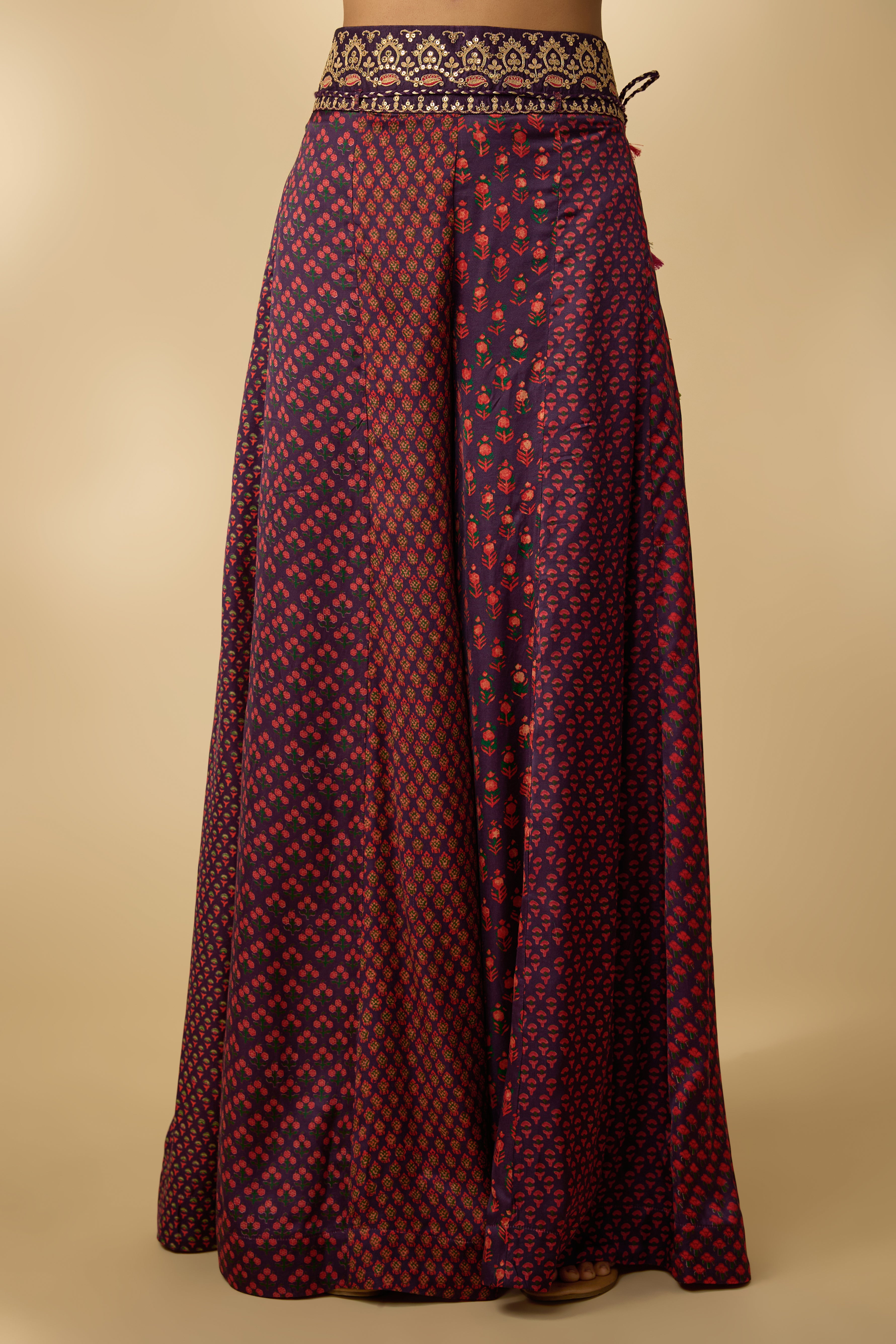 Purple Printed Slub Cotton Silk Tunic Co-Ord Set