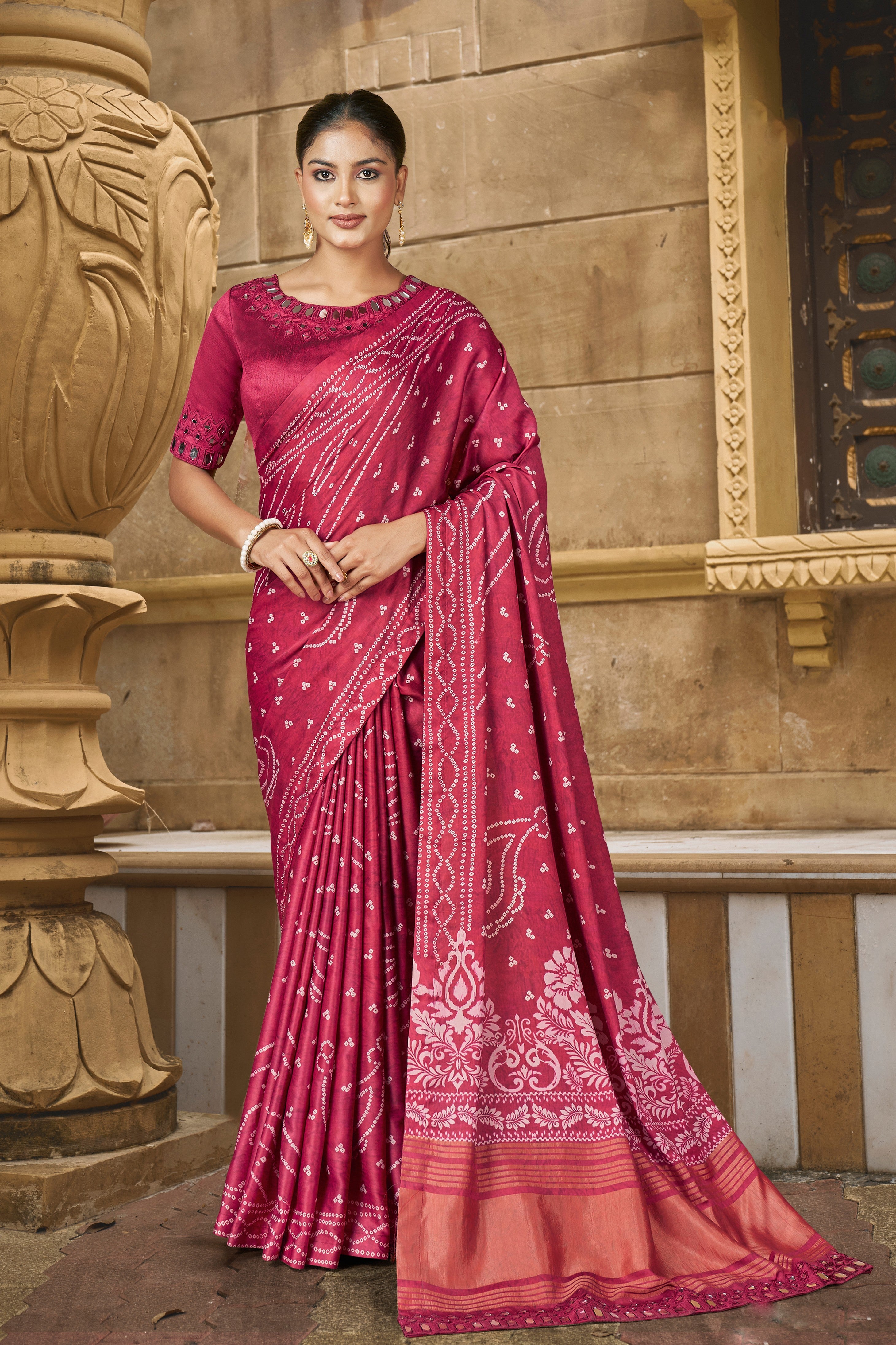 Pink Embellished Pure Gajji Silk Saree