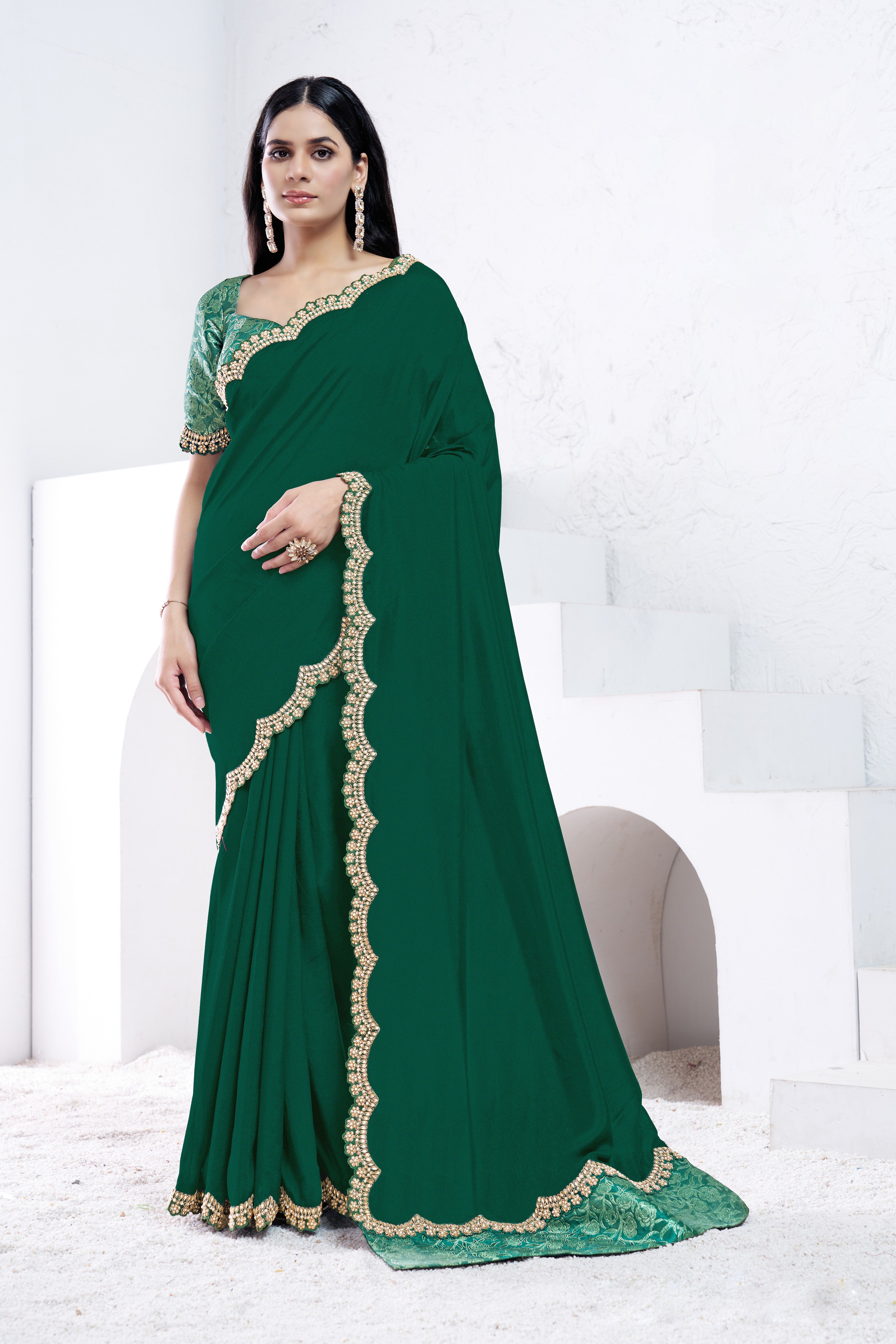 Green Embellished Pure Crepe Silk Saree