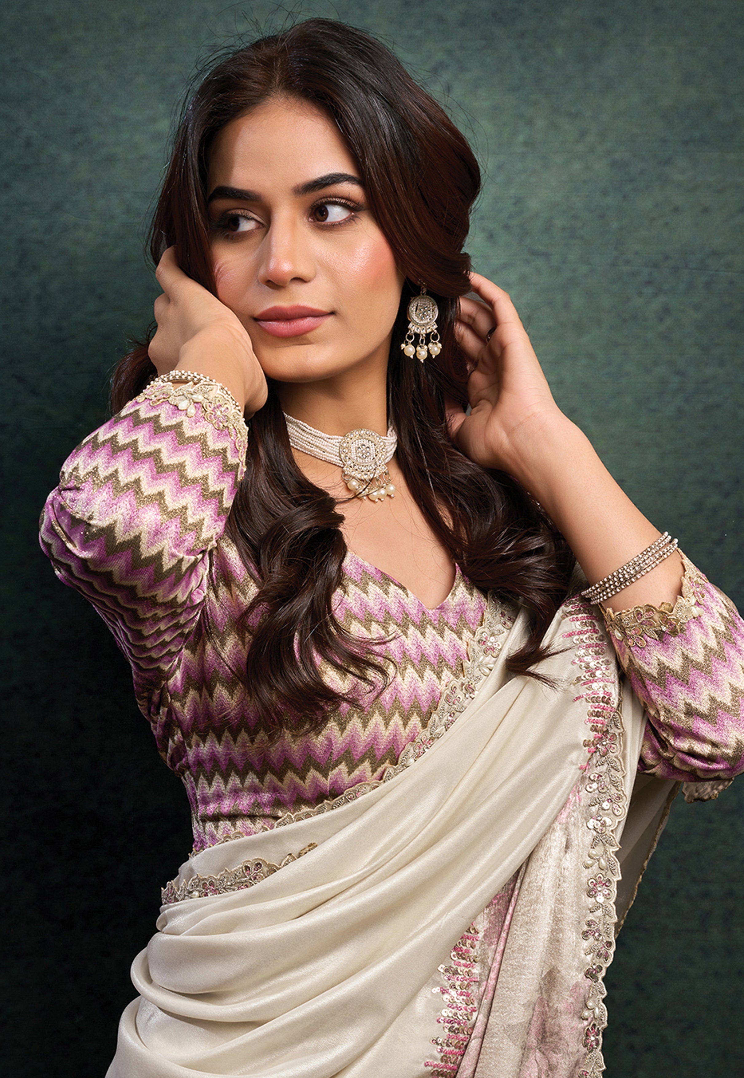 Ivory Bloom Embellished Uppada Silk Saree