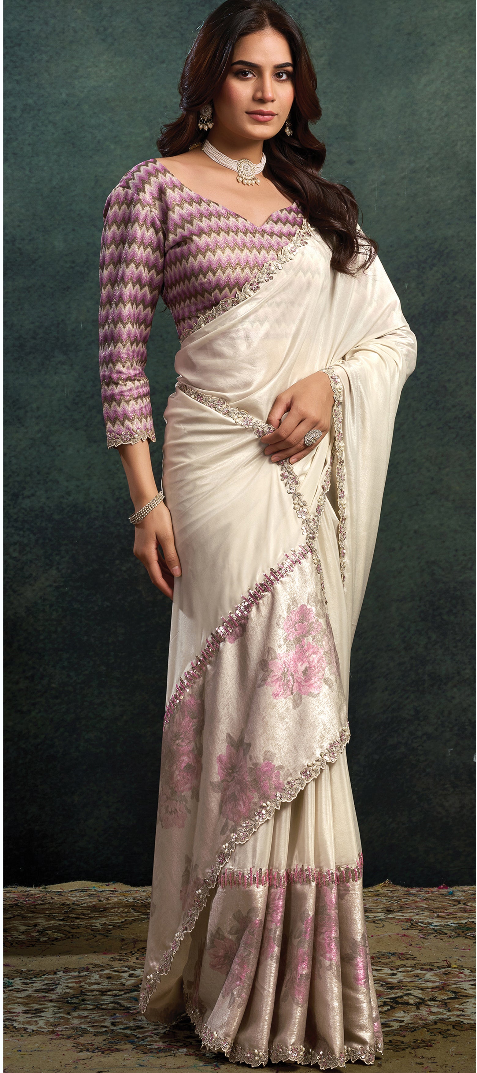 Ivory Bloom Embellished Uppada Silk Saree