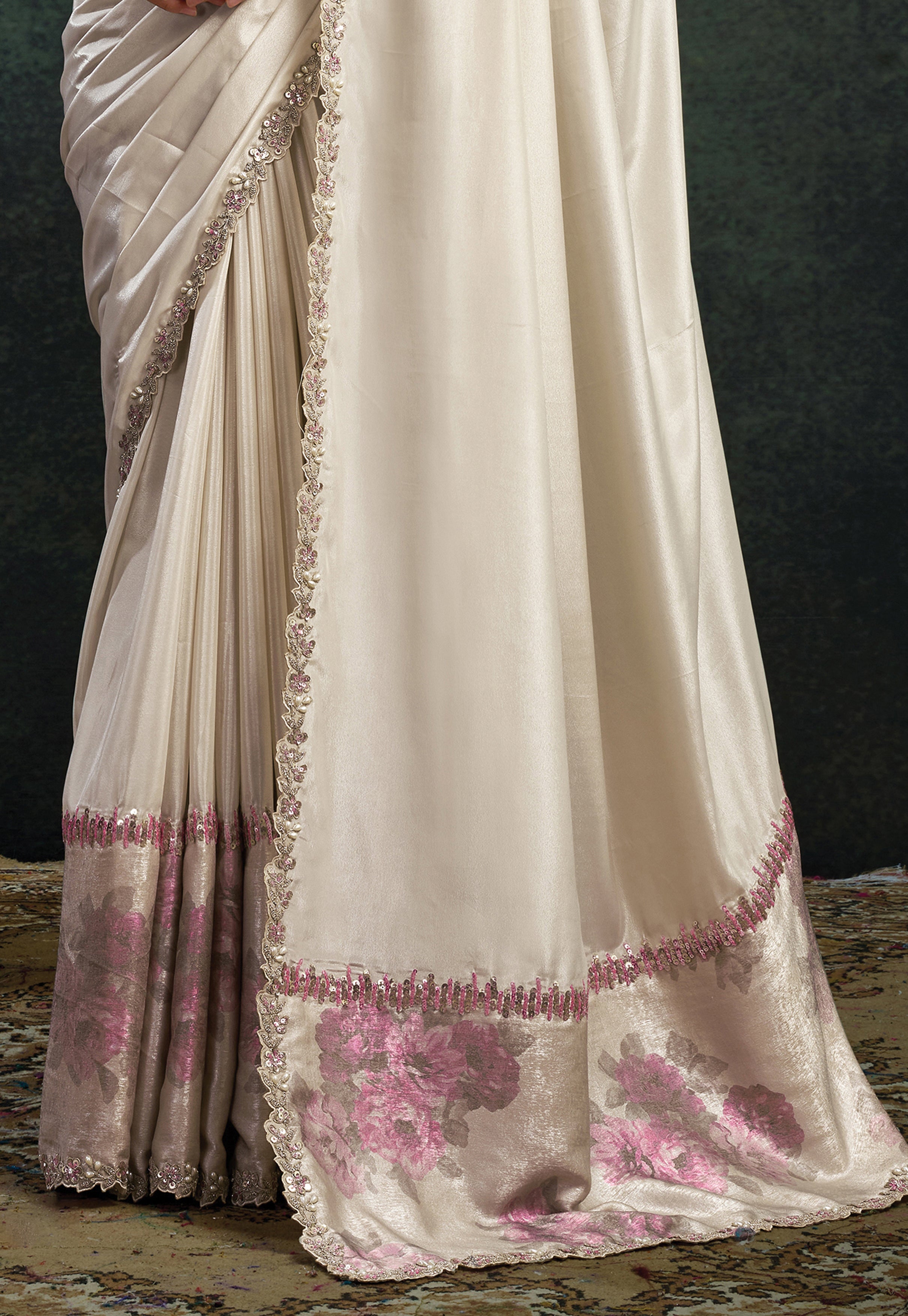 Ivory Bloom Embellished Uppada Silk Saree