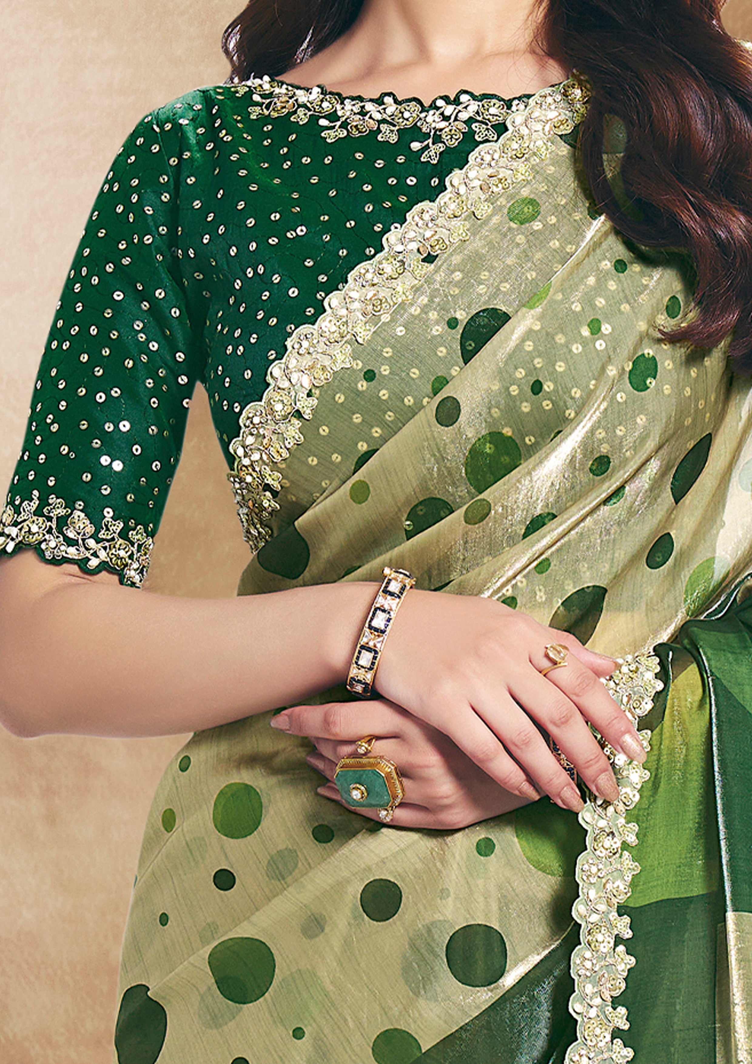 Emerald Embellished Crepe Tissue Silk Saree