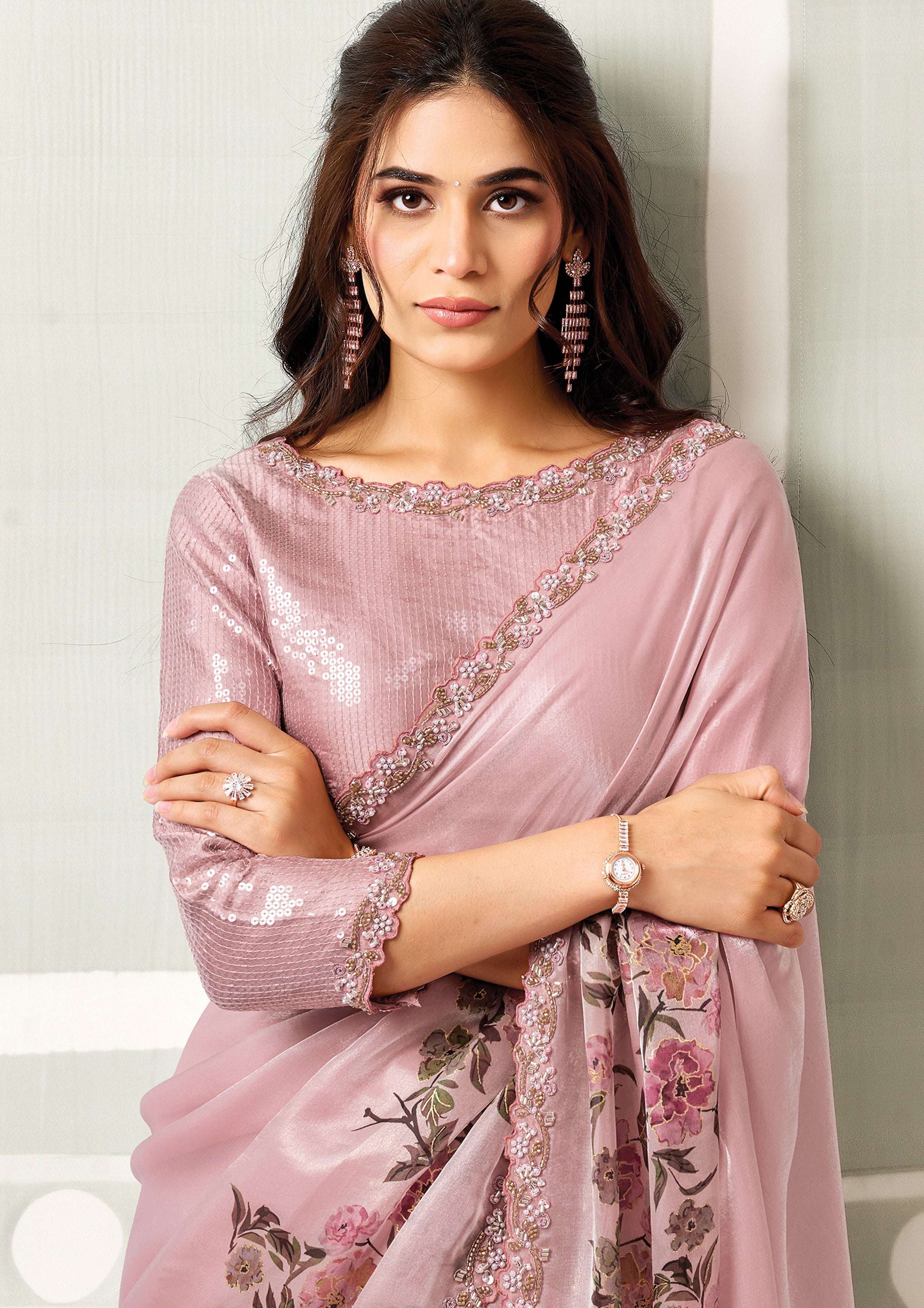 Pink Petal Blush Embellished Satin Silk Saree