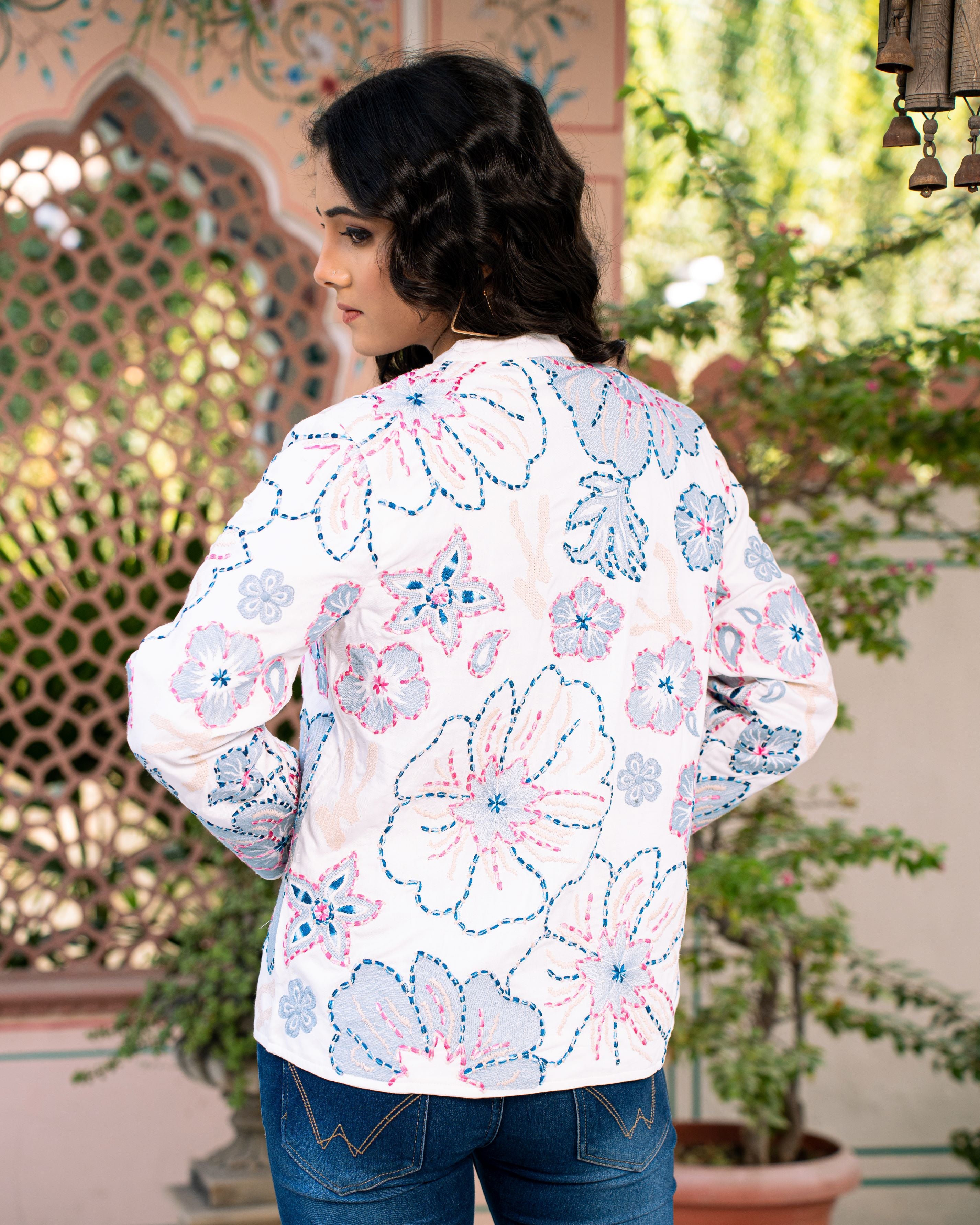 White Floral Embroidered French Cotton Jacket