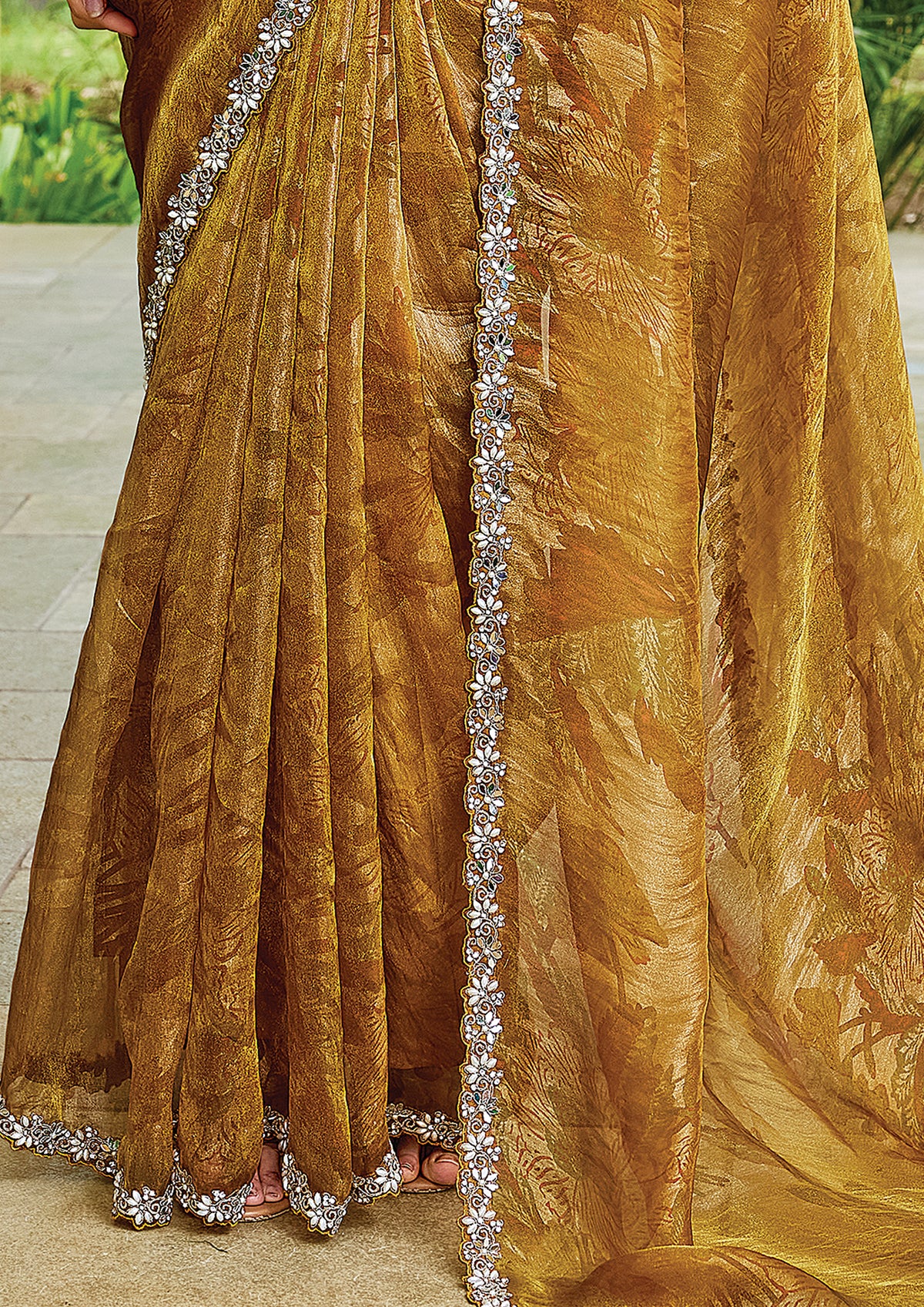 Golden Mustard Embellished Satin Silk Saree