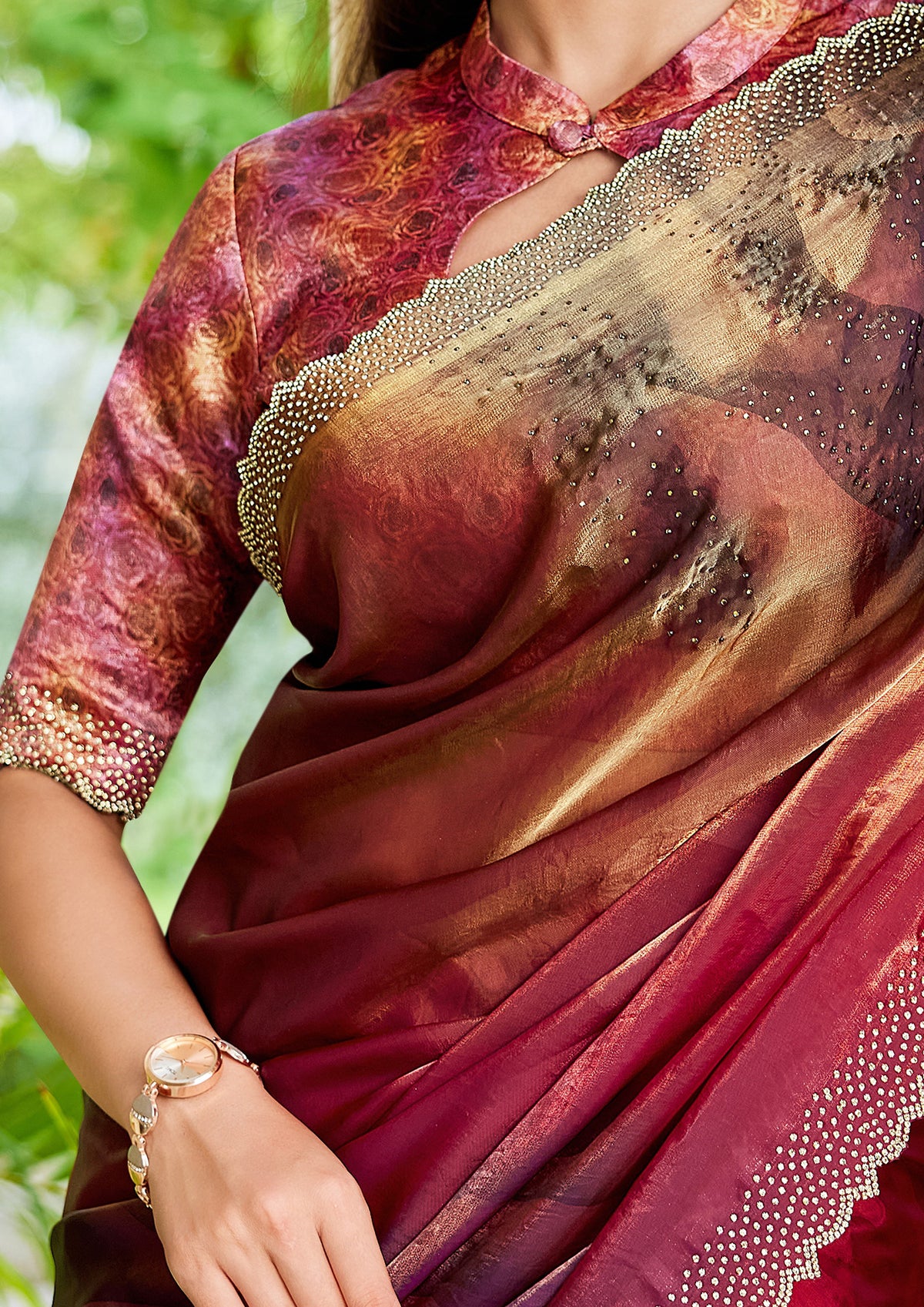 Sunset Ombre Embellished Satin Silk Saree