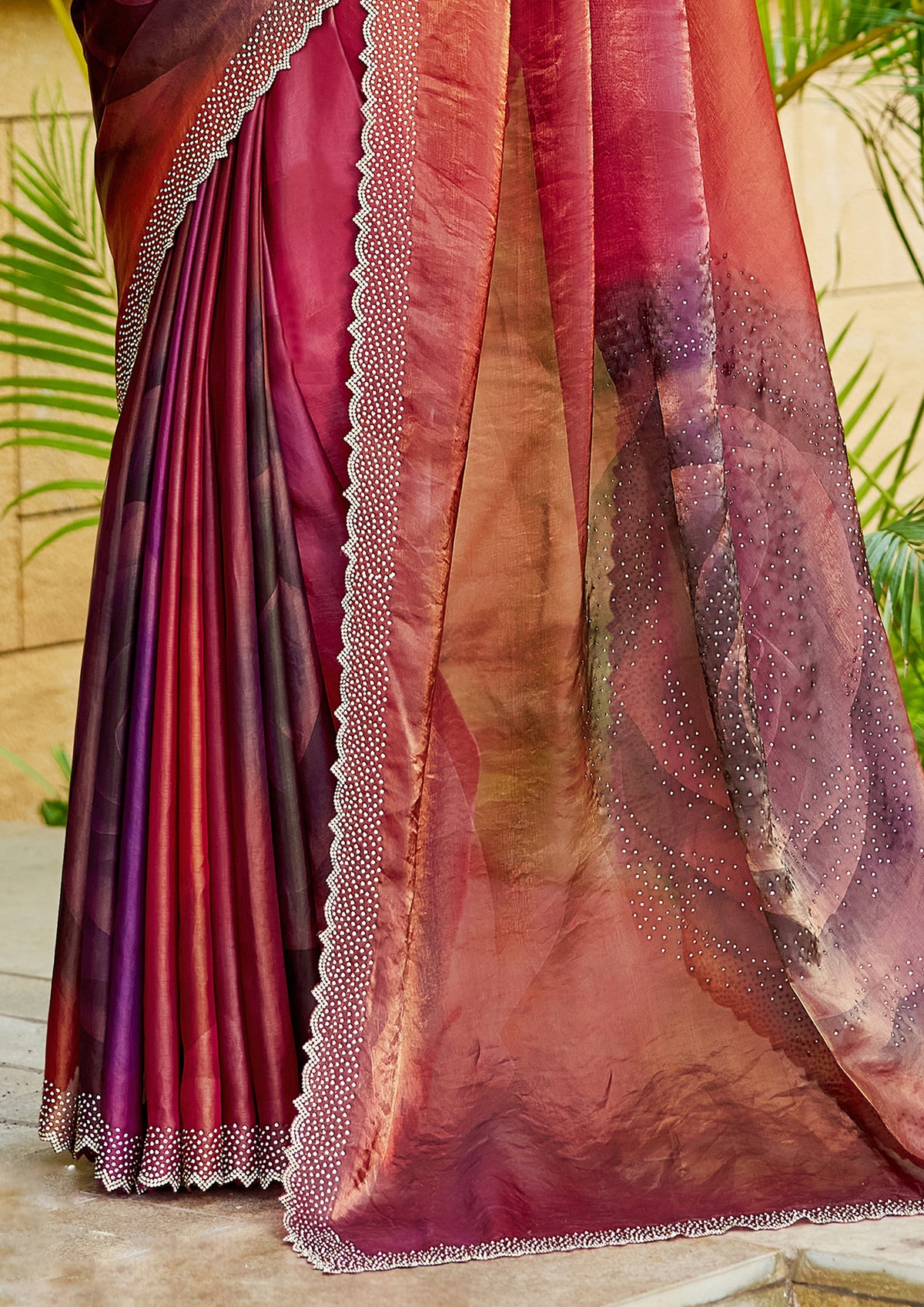 Sunset Ombre Embellished Satin Silk Saree