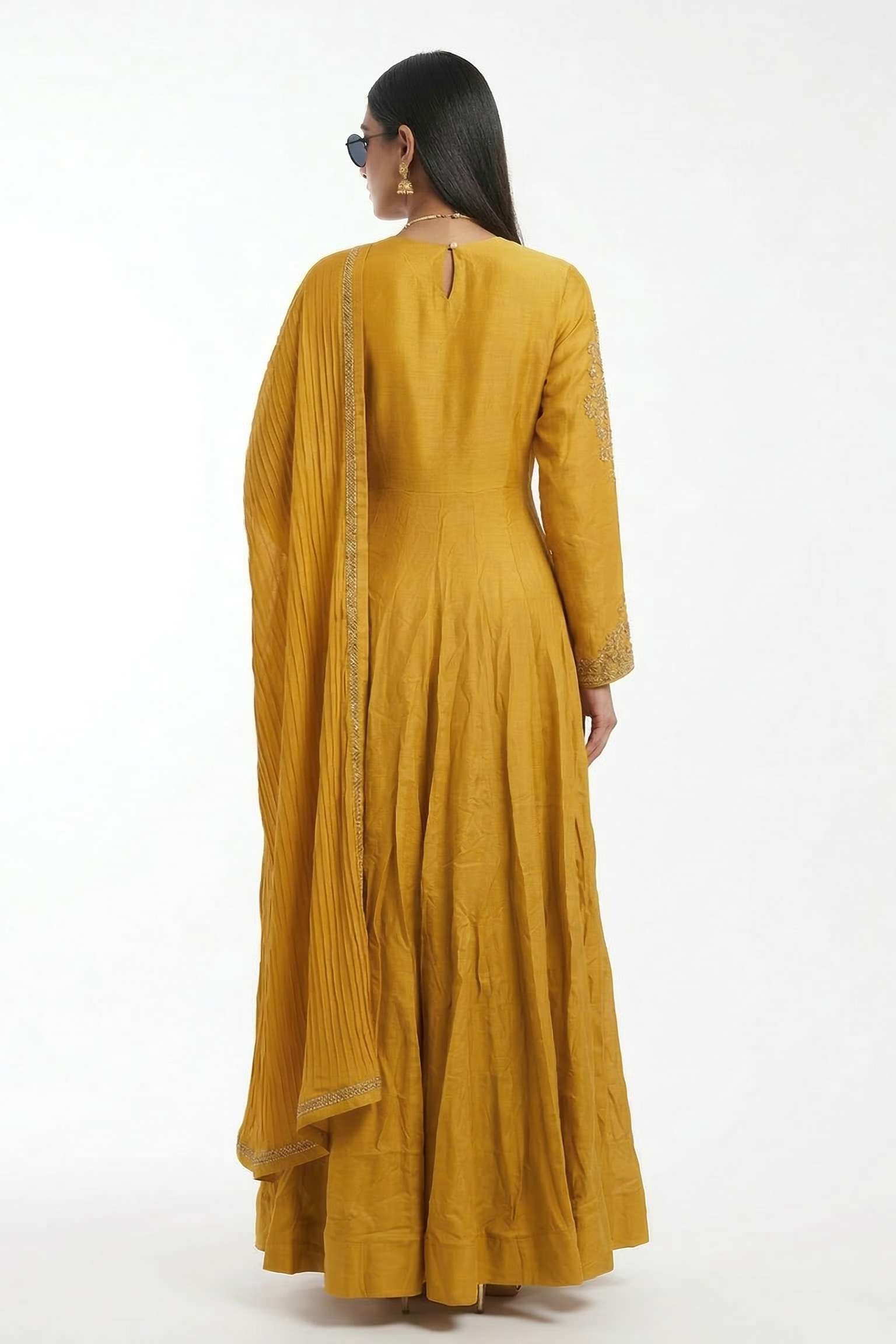 Mustard Meadow Embellished Raw Silk Anarkali Set