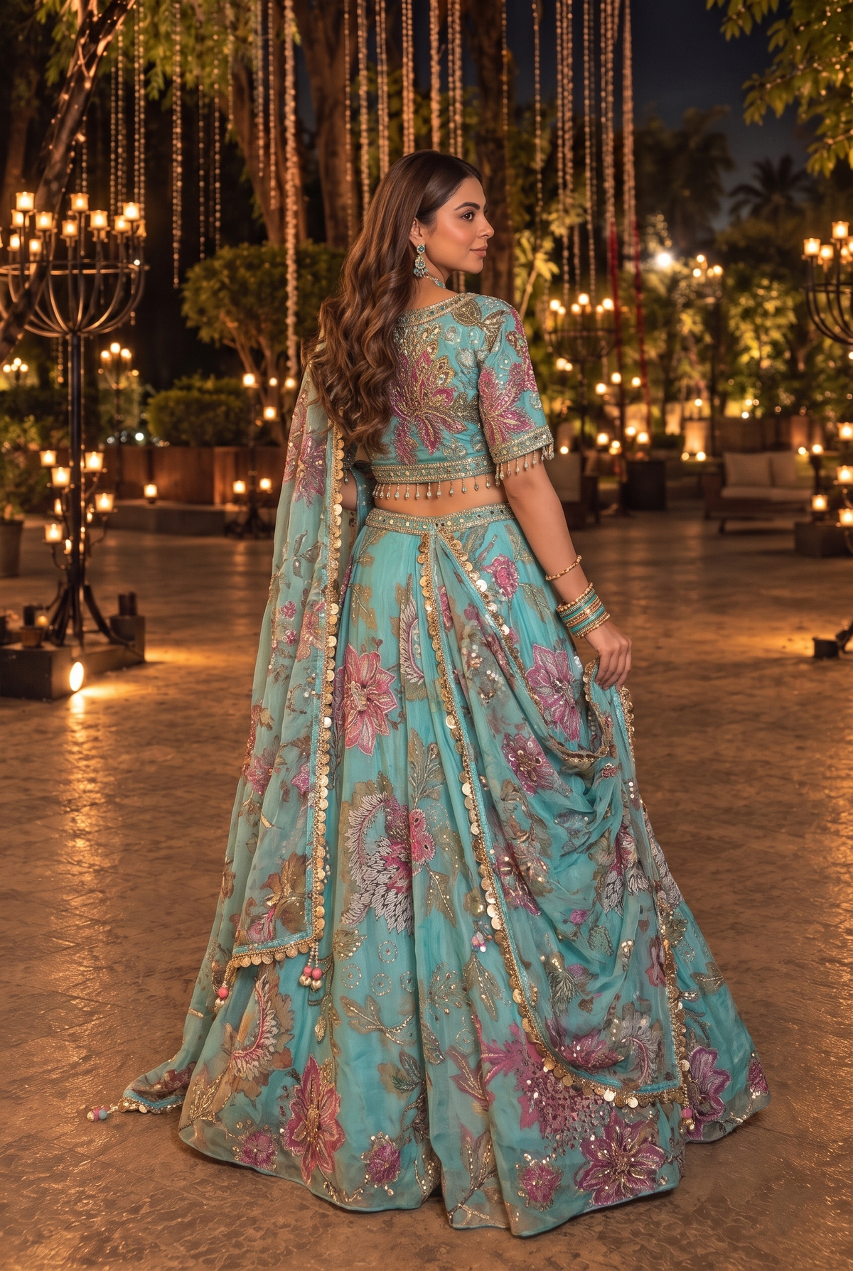 Sky Aqua Embellished Organza Silk Lehenga Set
