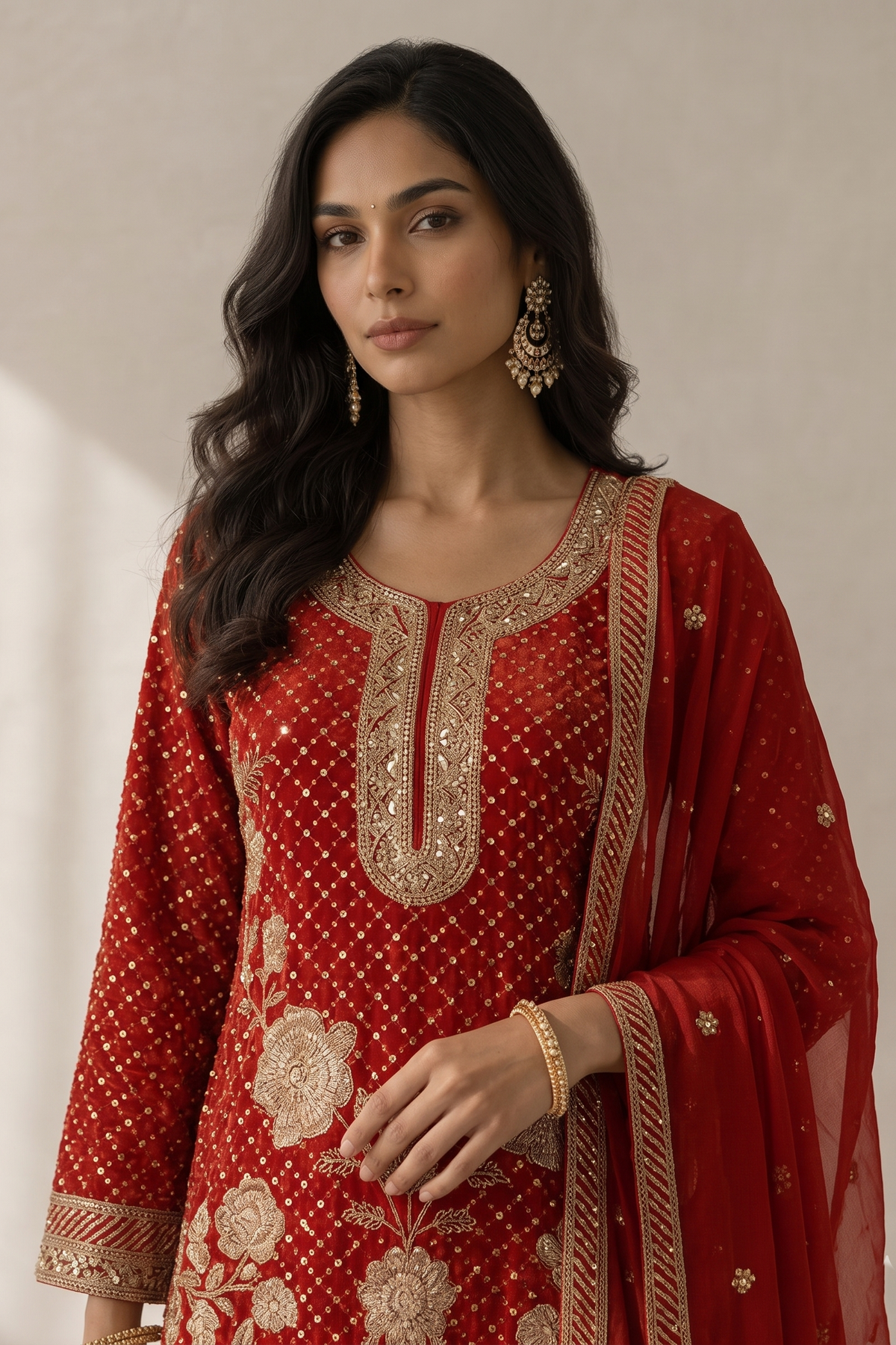 Vibrant Burnt Orange Embellished Georgette Silk Palazzo Set
