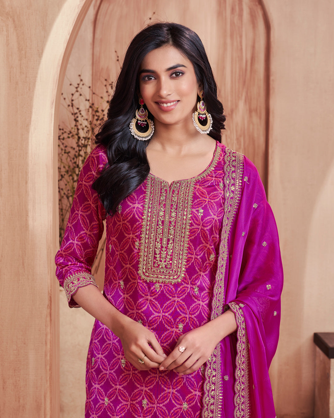 Plum Regal Embellished Dola Silk Pant Set