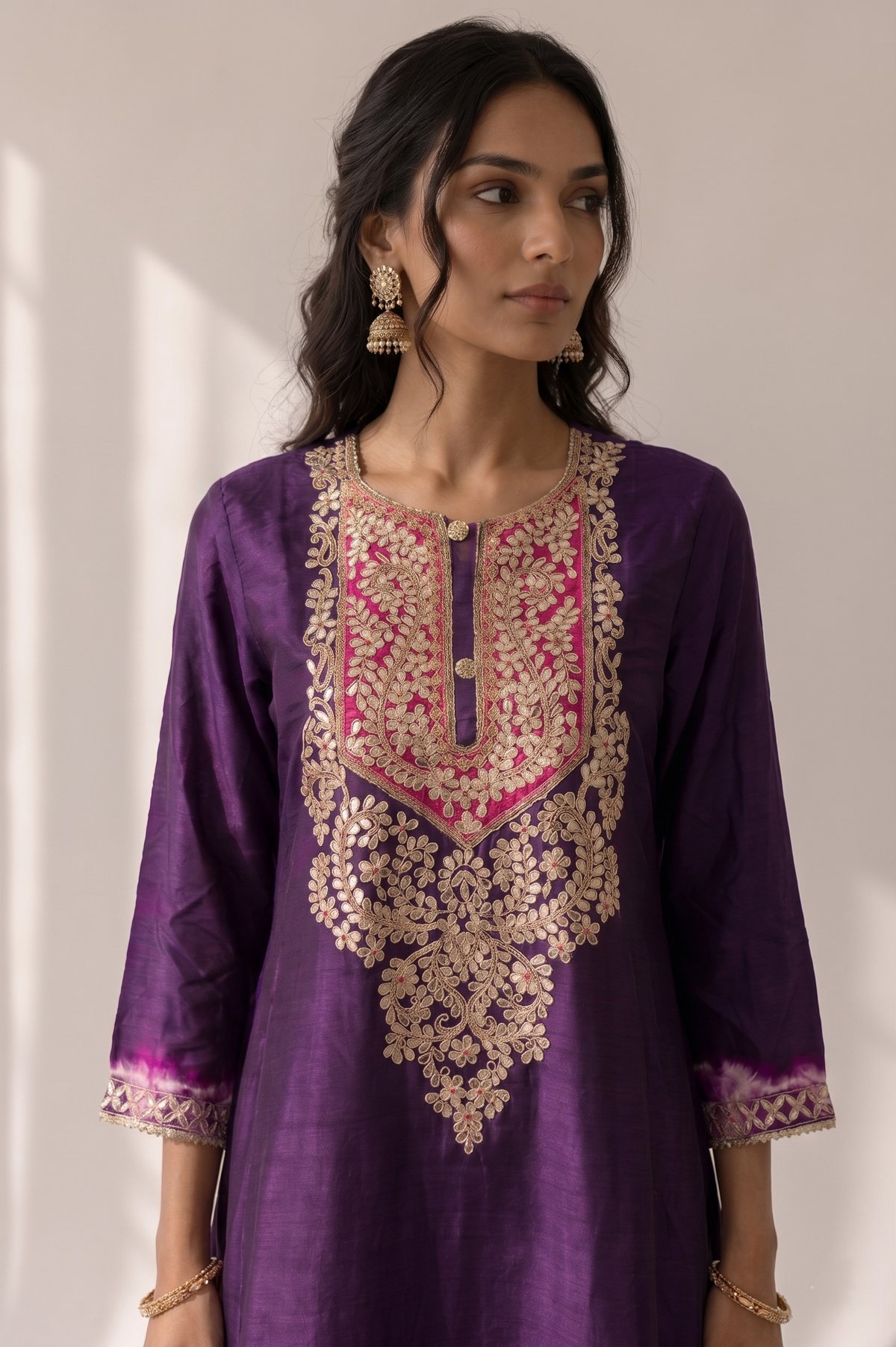 Royal Purple Embellished Raw Silk Kurta Set
