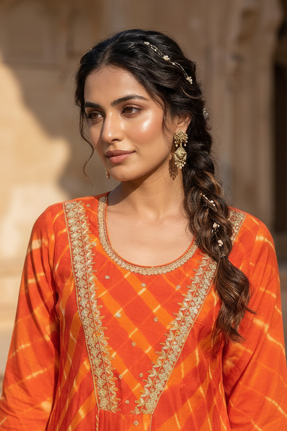 Vibrant Orange Flared Suit Set