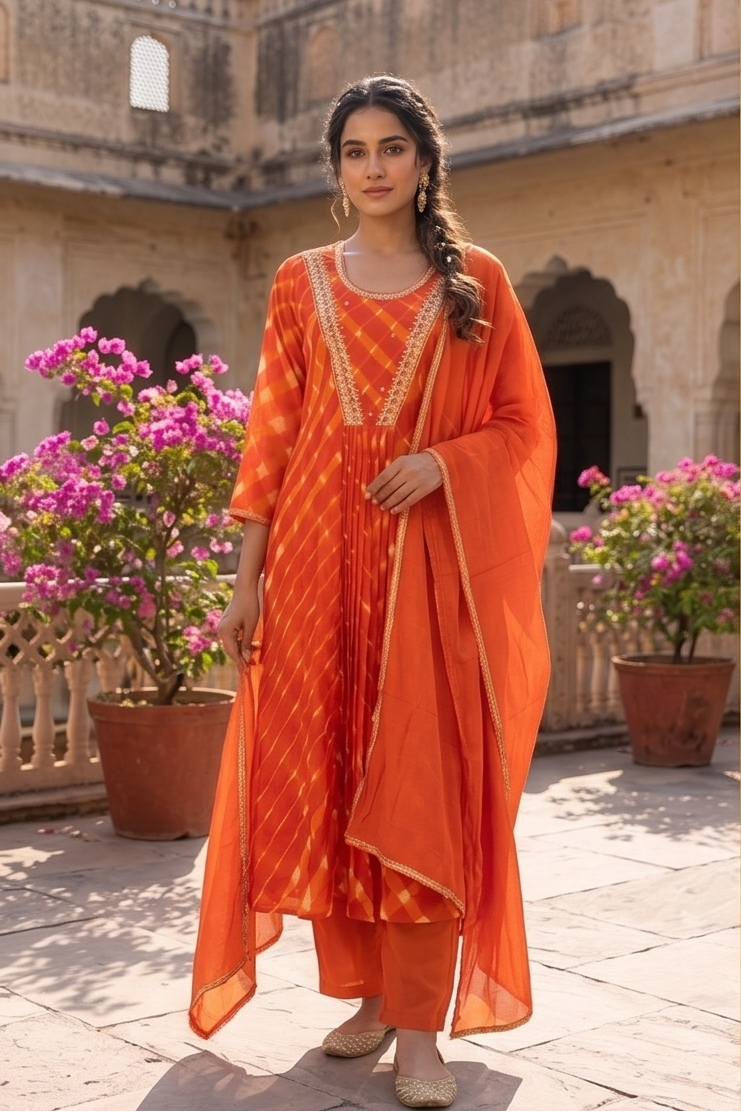 Vibrant Orange Flared Suit Set