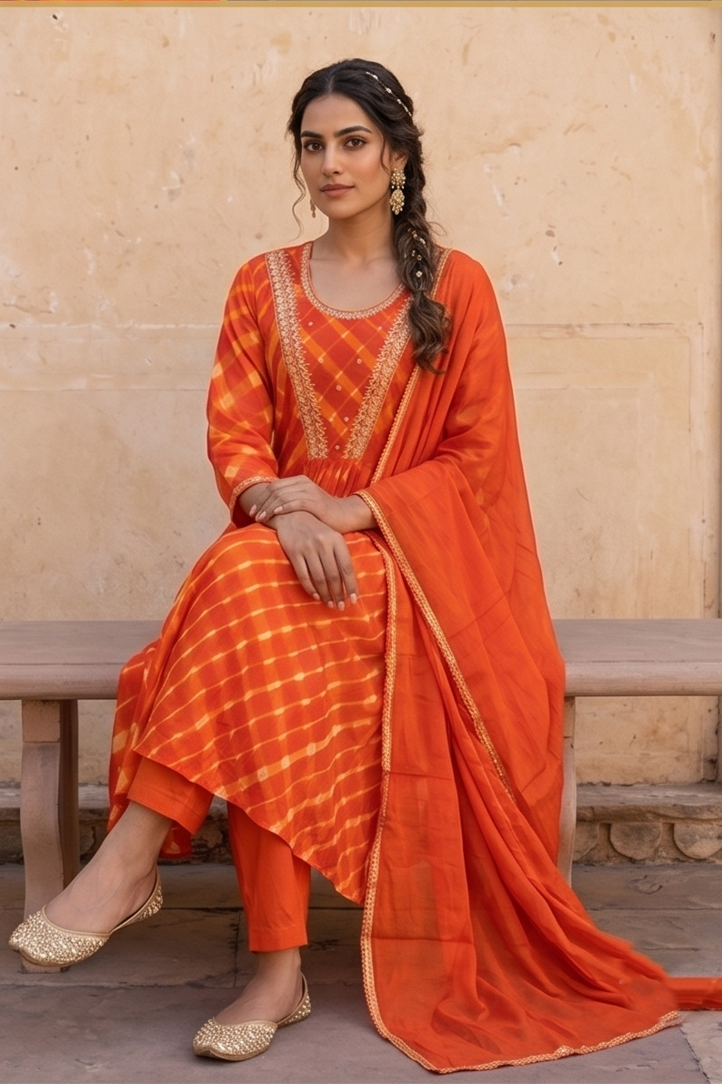 Vibrant Orange Flared Suit Set