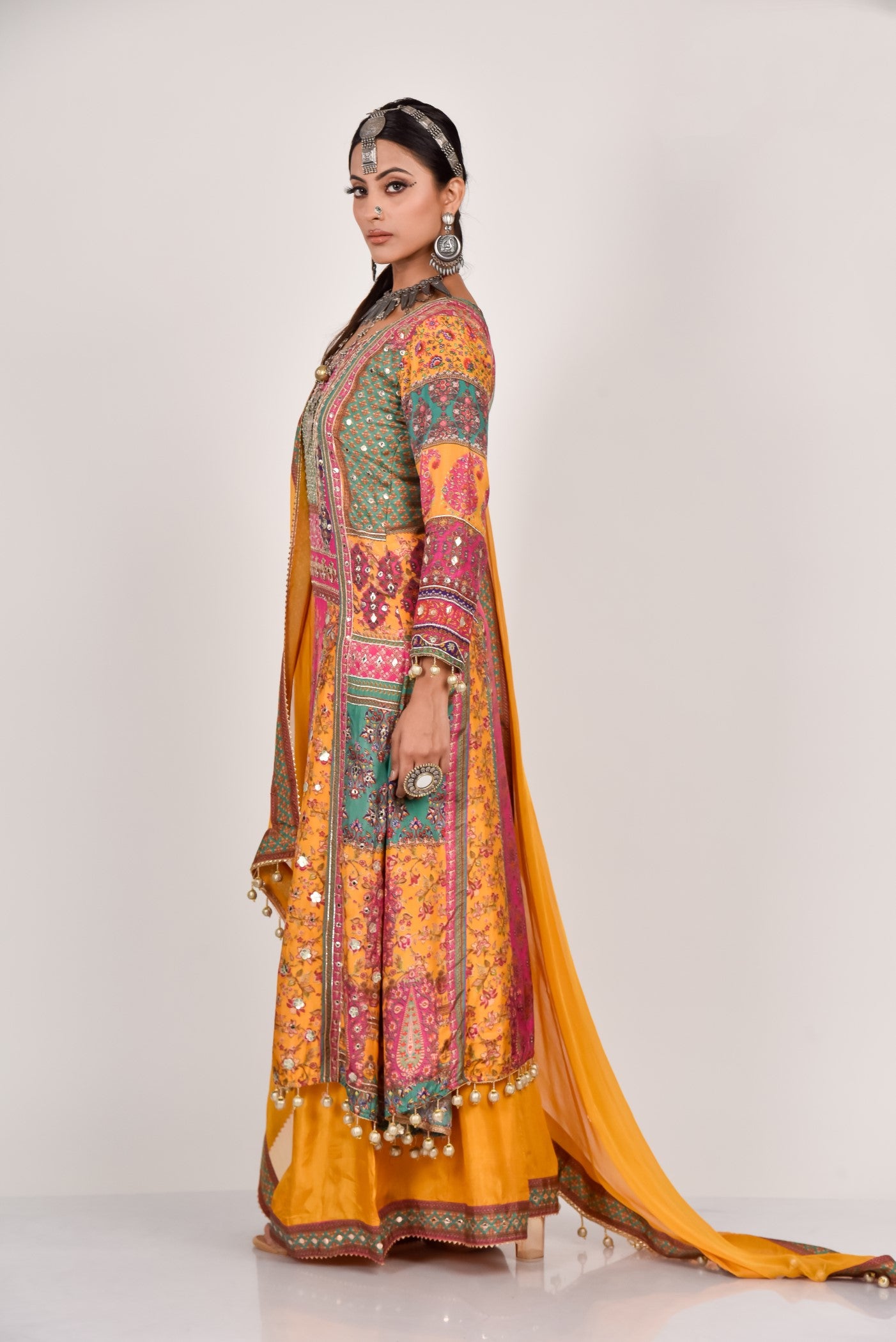 Ochre Yellow Heavy Embroidered Palazzo Set
