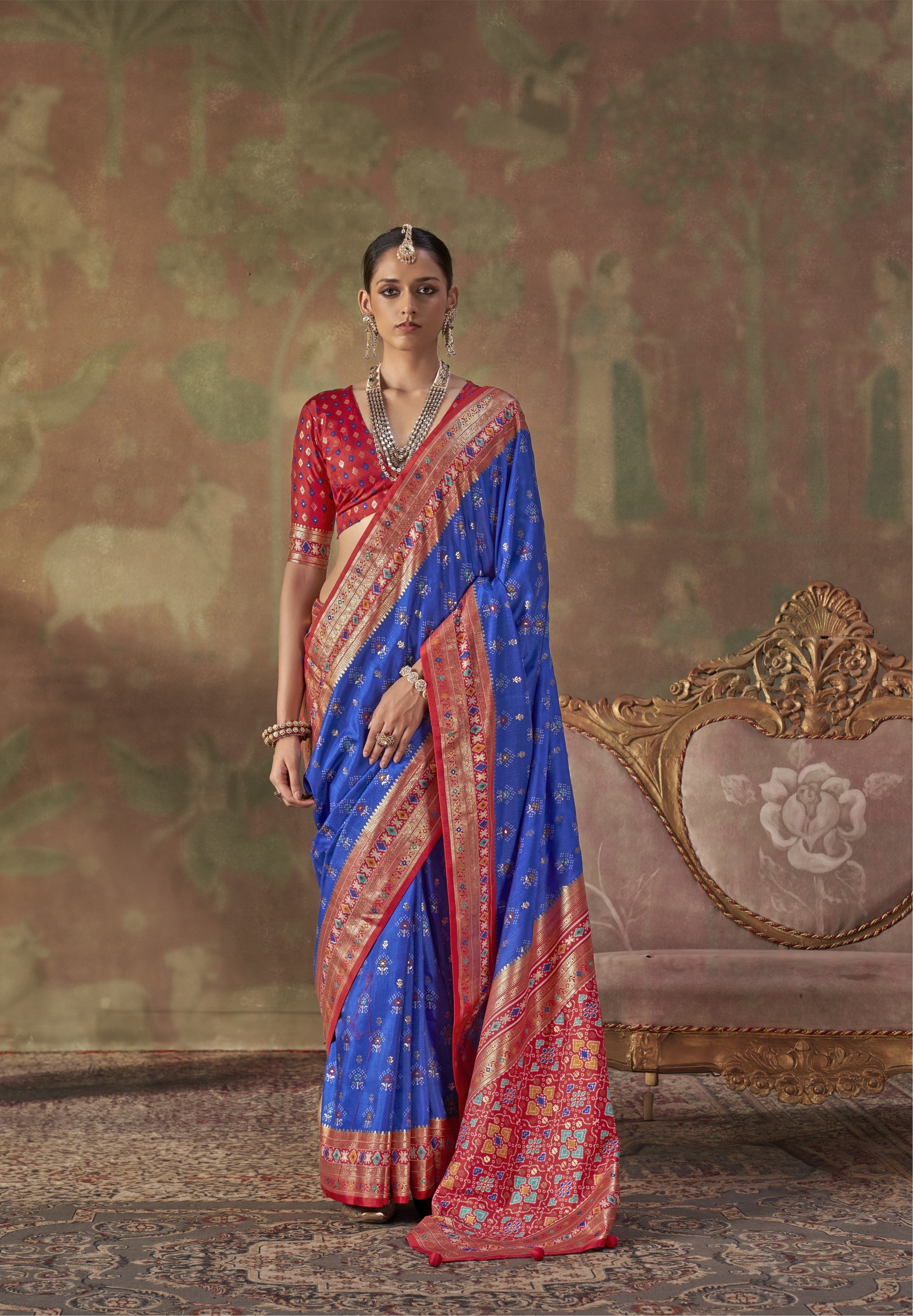 Royal Blue Printed Premium Silk Saree