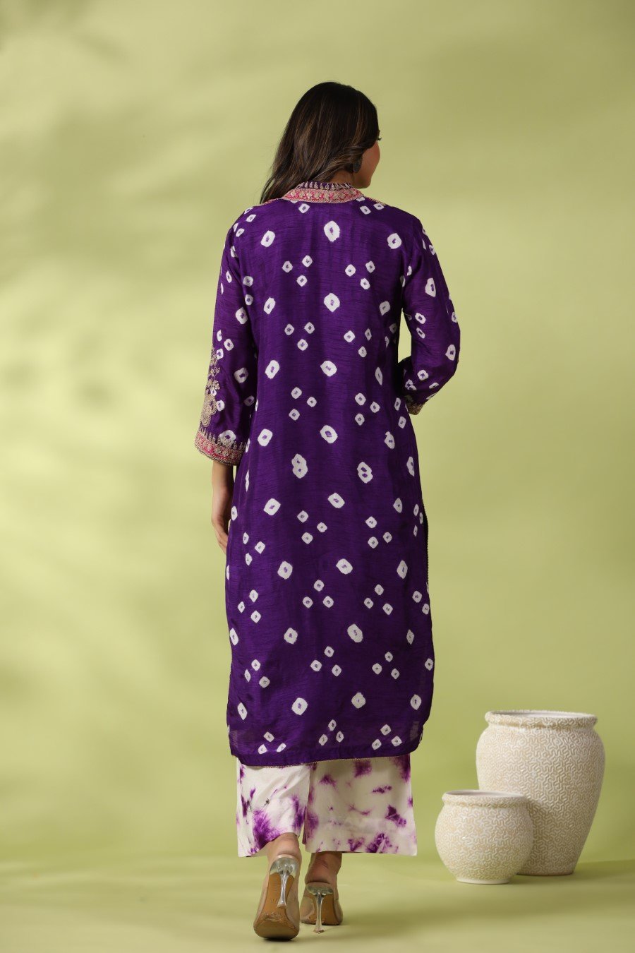 Purple Bandhej & Zari Embroidered Kurta with Palazzo
