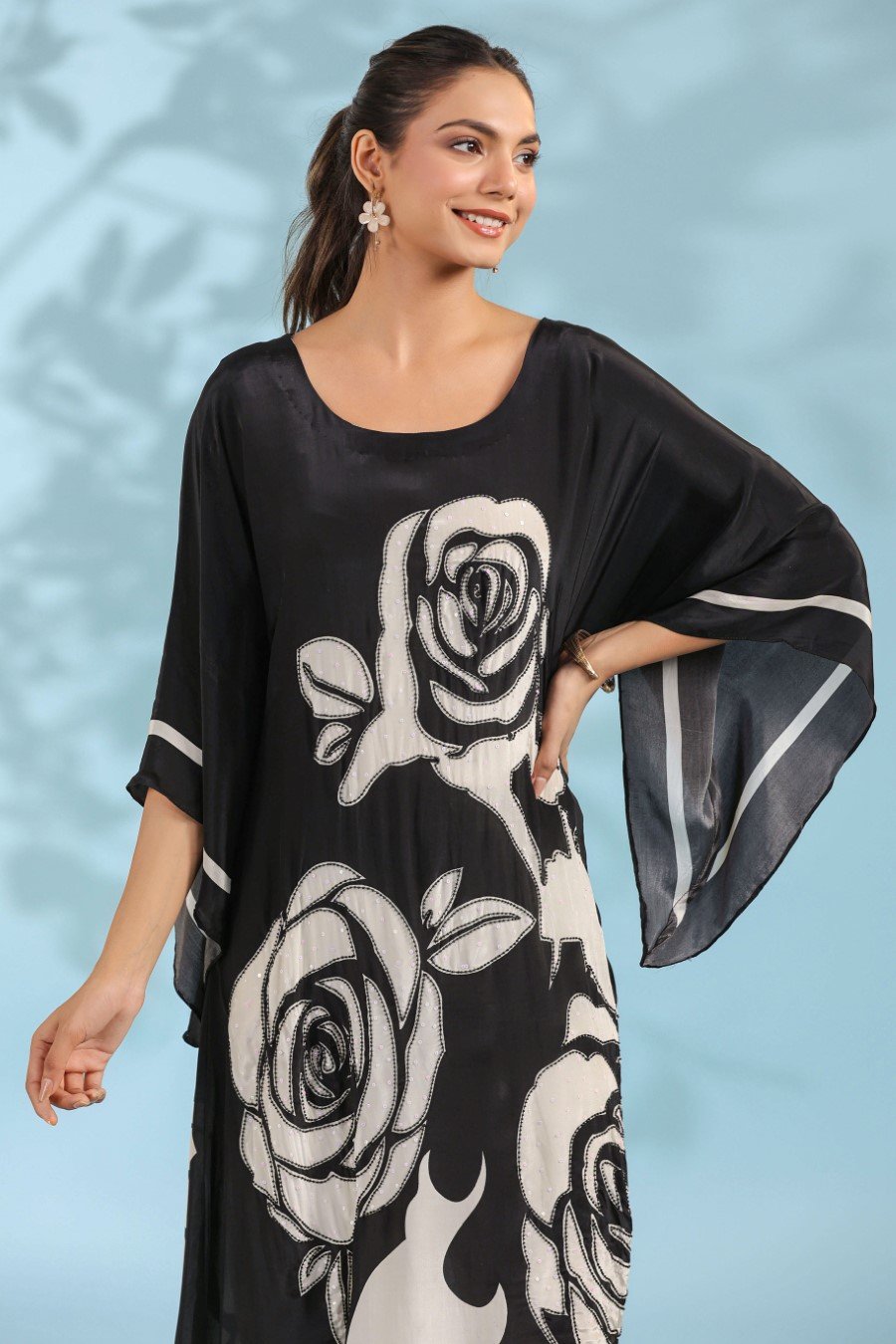 Black Rose Floral Printed Kurta with Pants