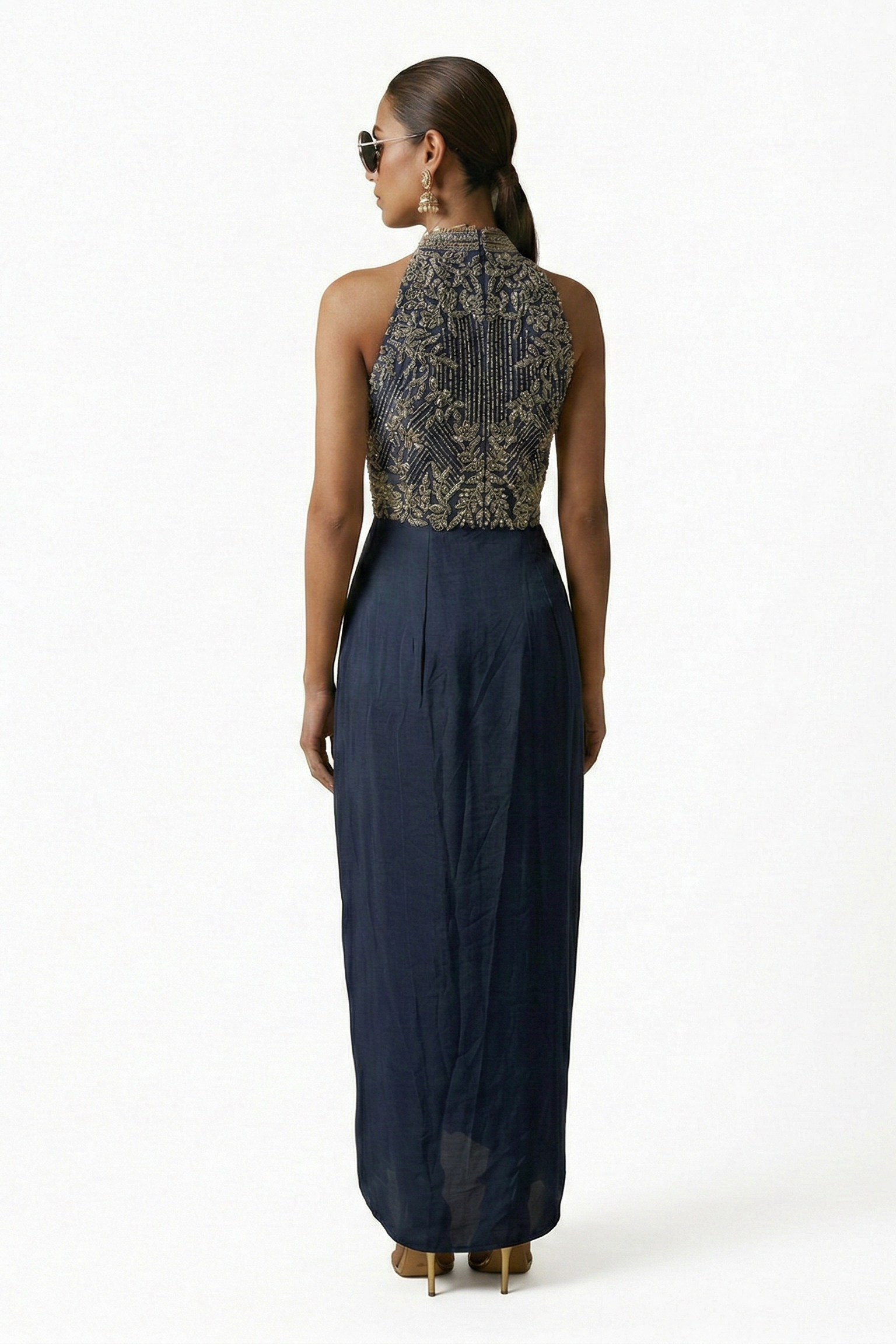 Celestial Silver Embellished Satin Silk Dress