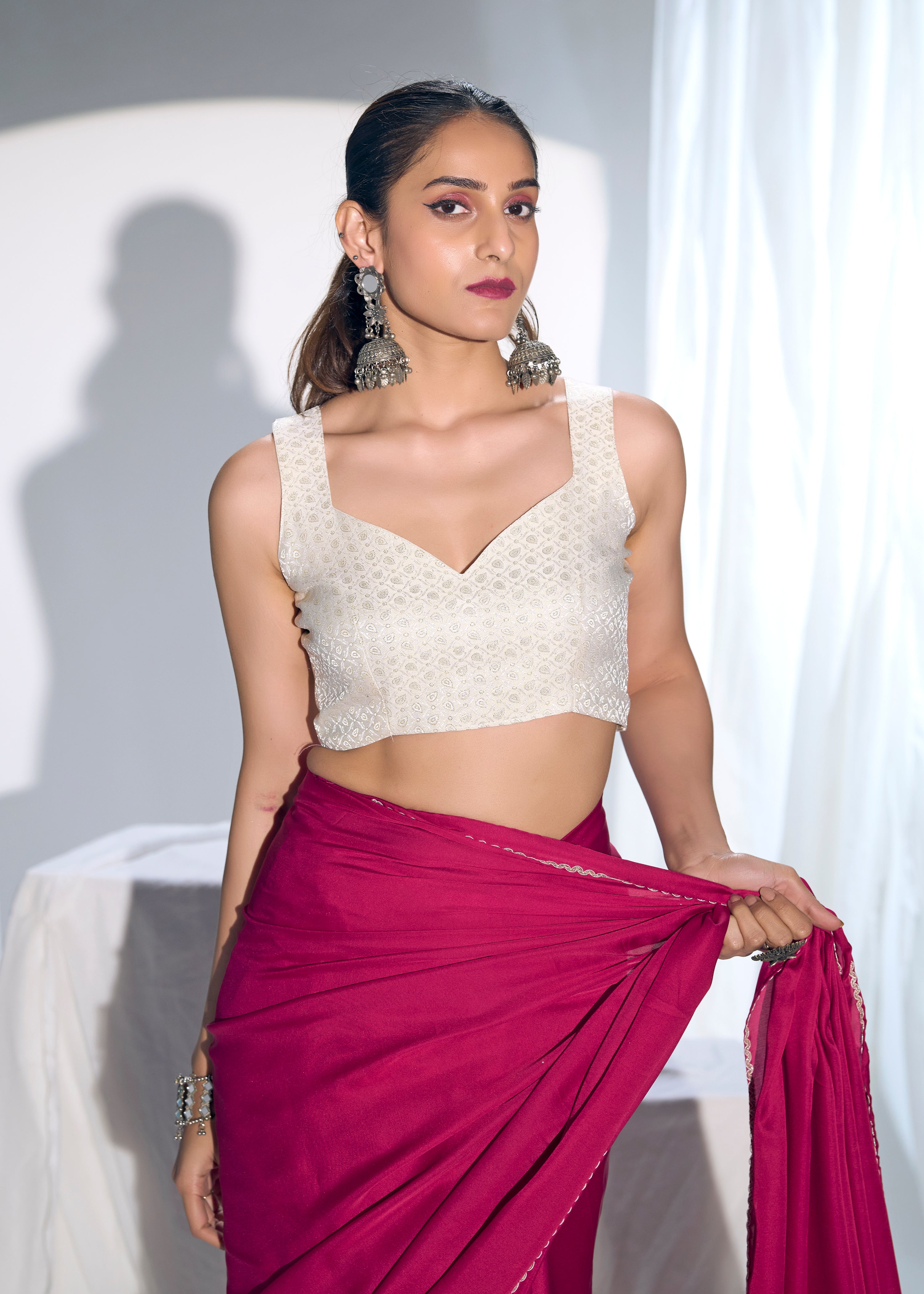 Magenta Muse Satin Silk Saree