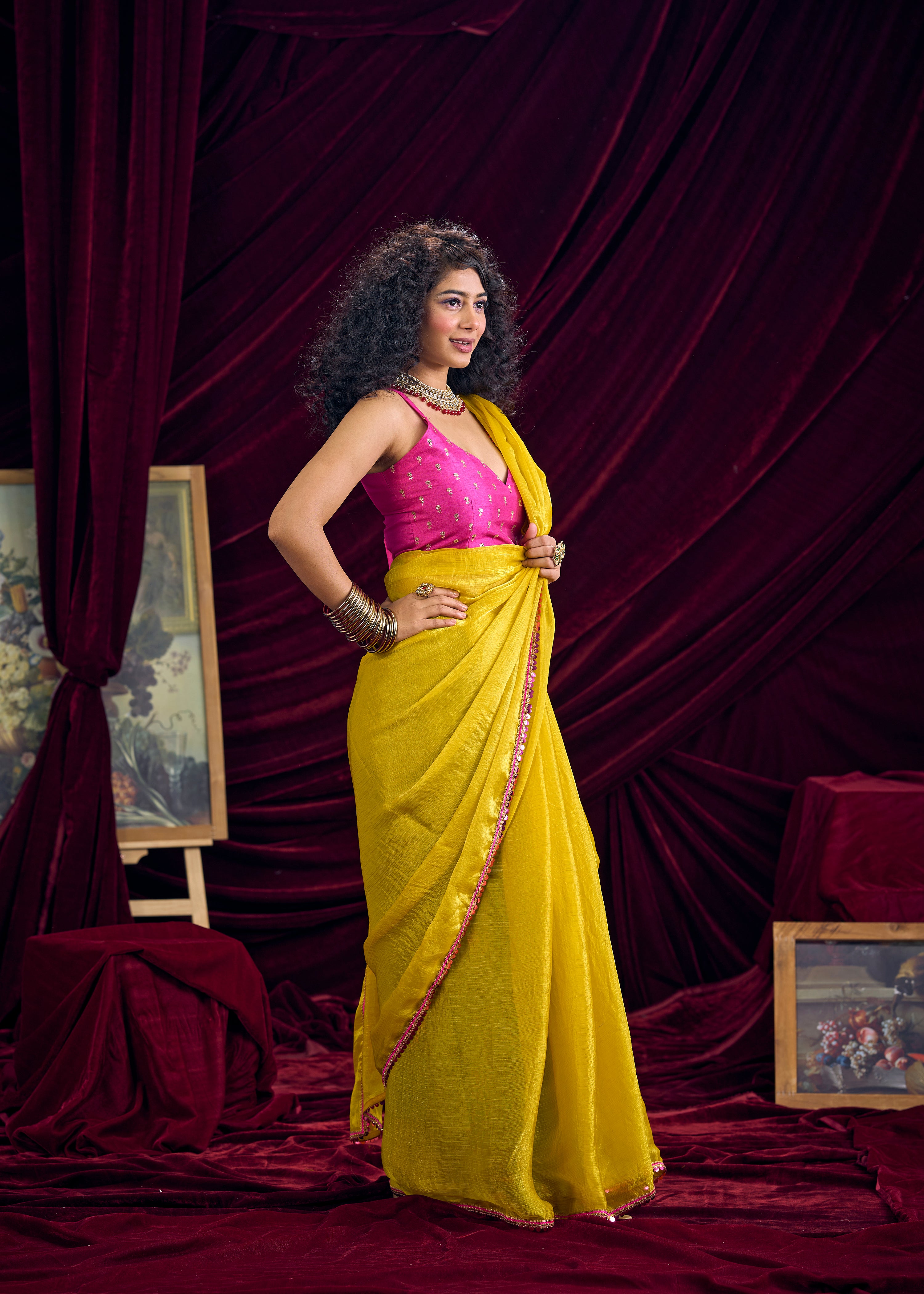 Canary Yellow Embellished Premium Silk Saree