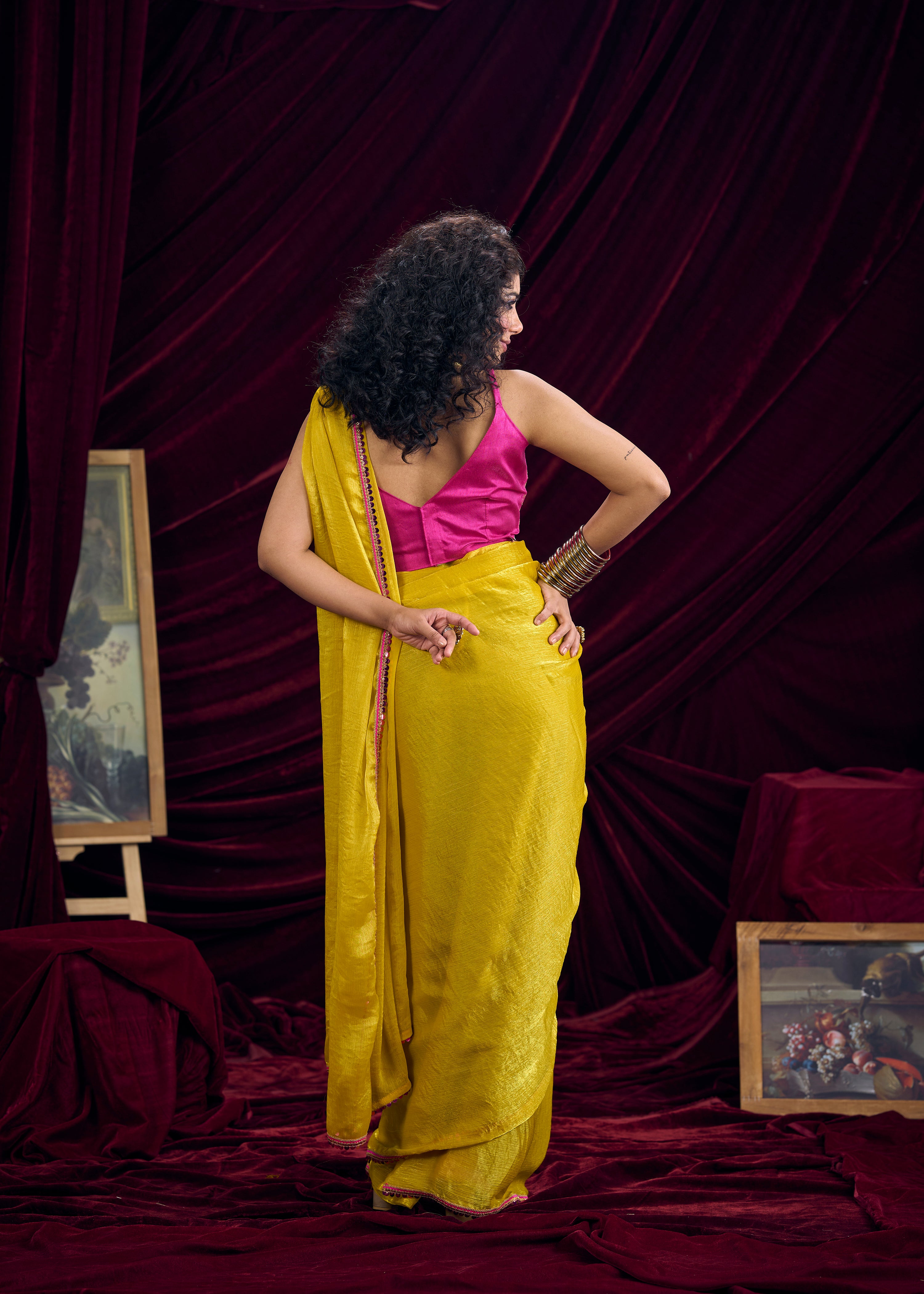 Canary Yellow Embellished Premium Silk Saree