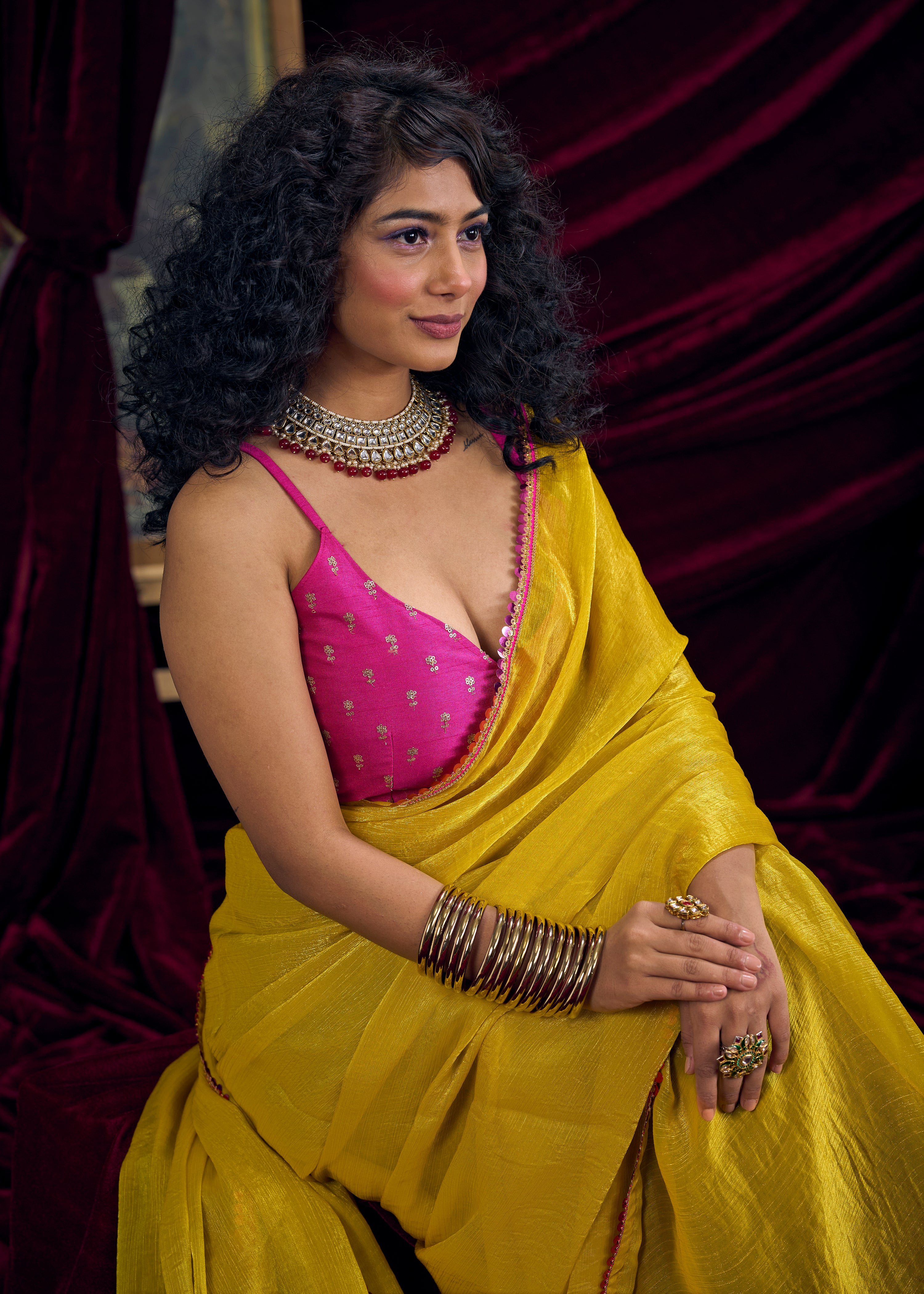 Canary Yellow Embellished Premium Silk Saree