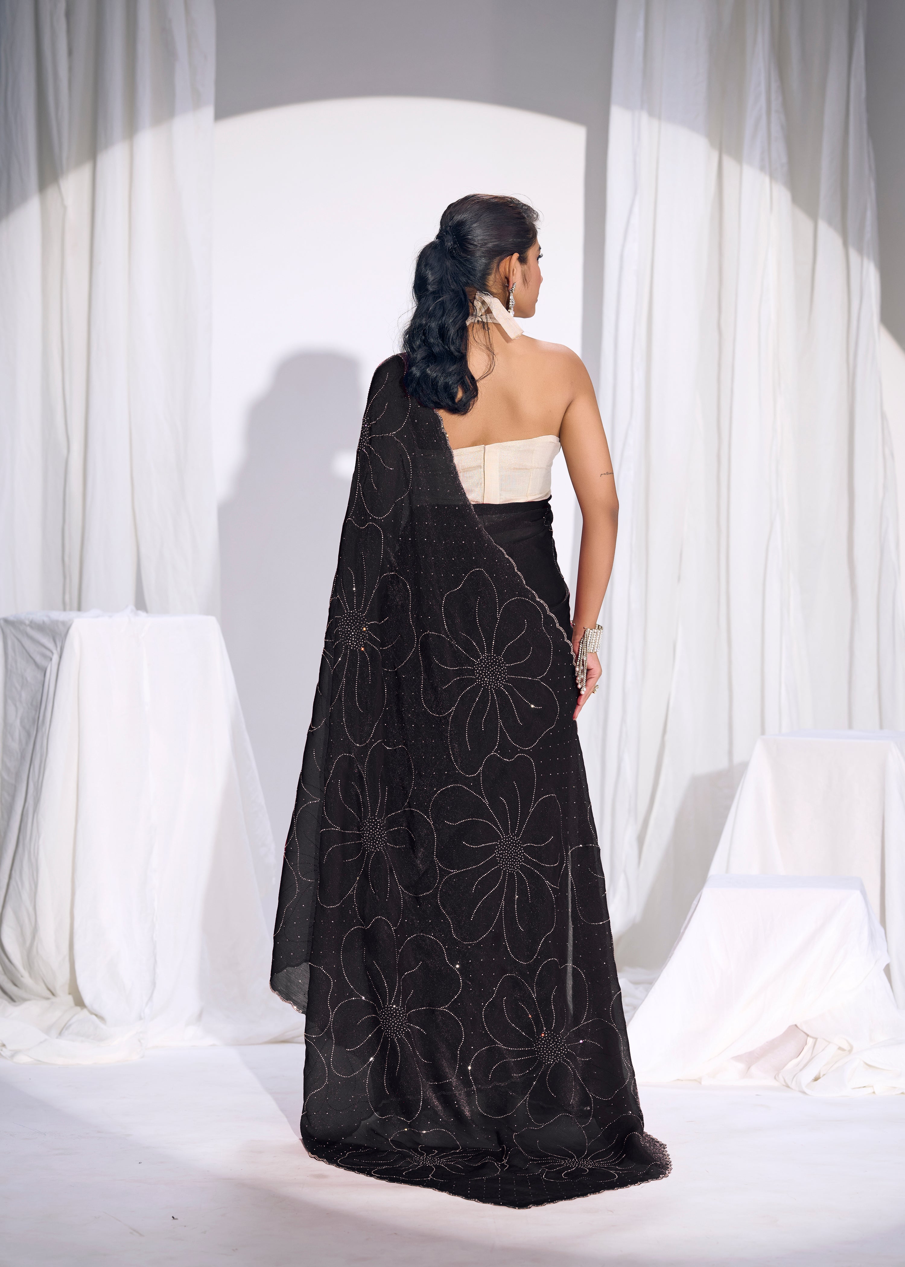 Black Noir Embellished Georgette Silk Saree