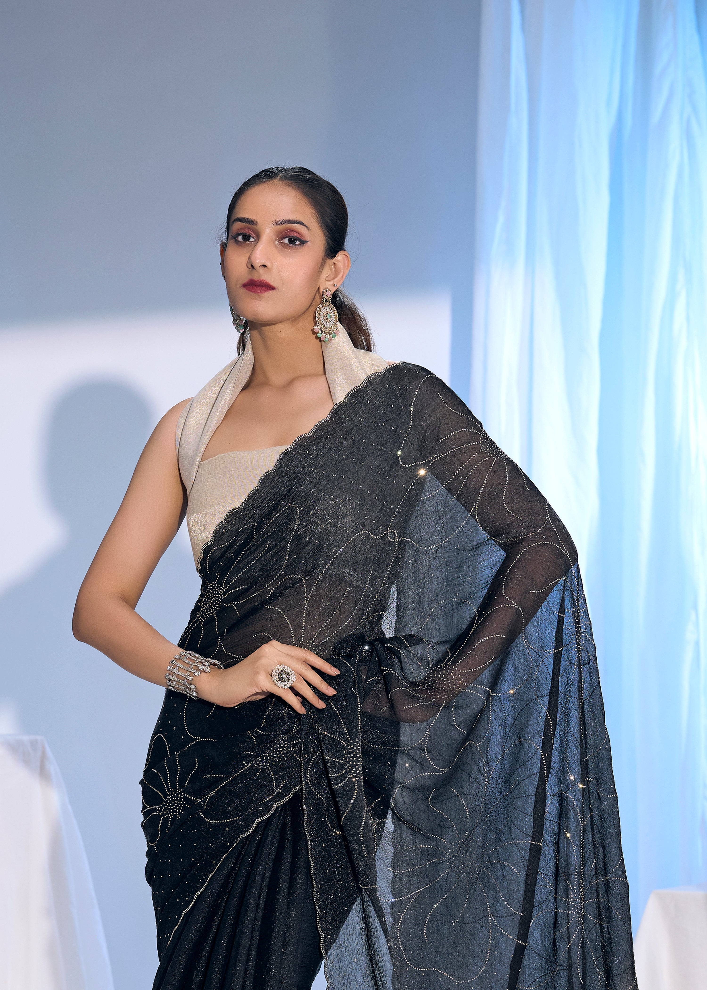 Black Noir Embellished Georgette Silk Saree