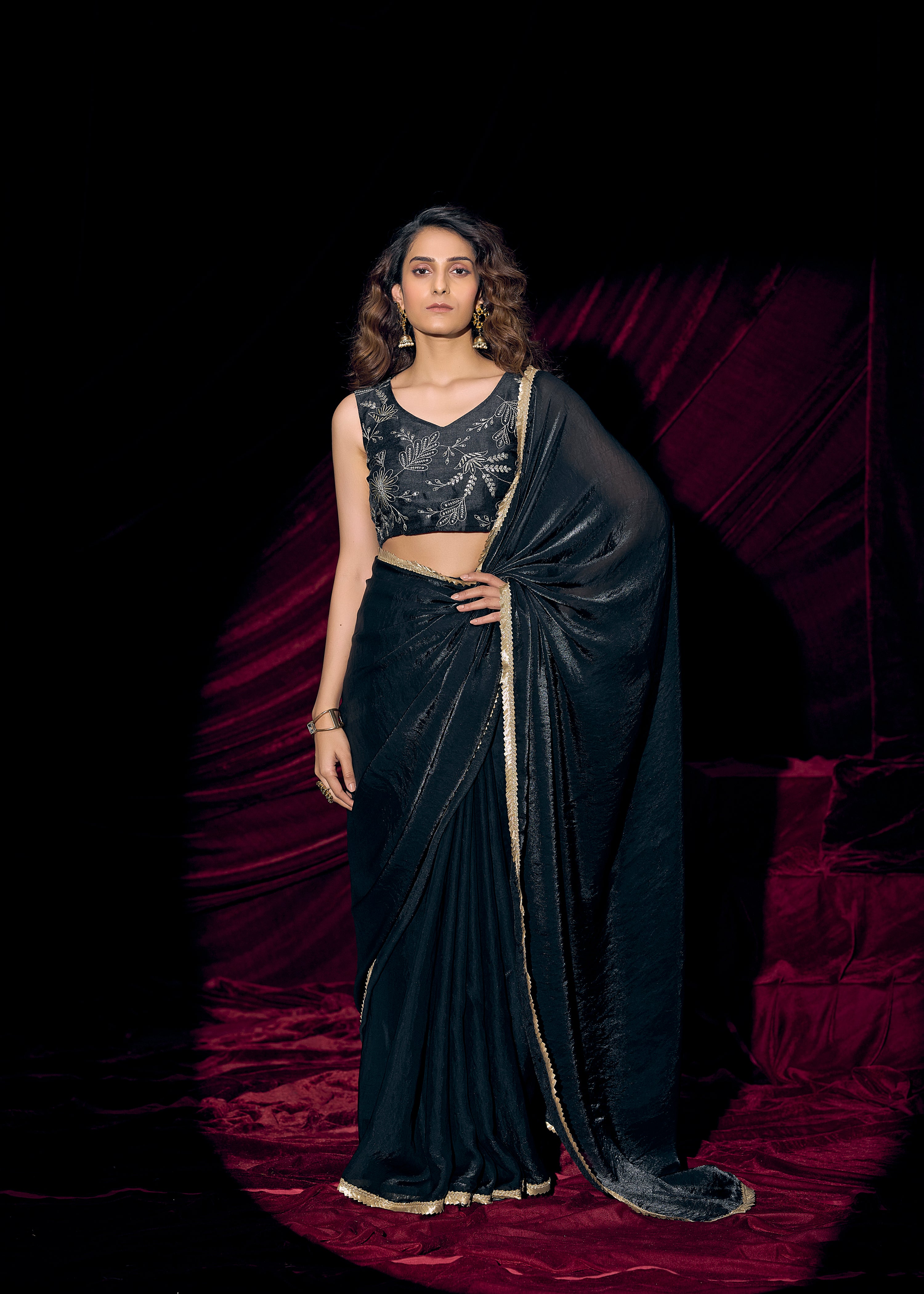 Arctic Blue Embroidered Tissue Silk Saree