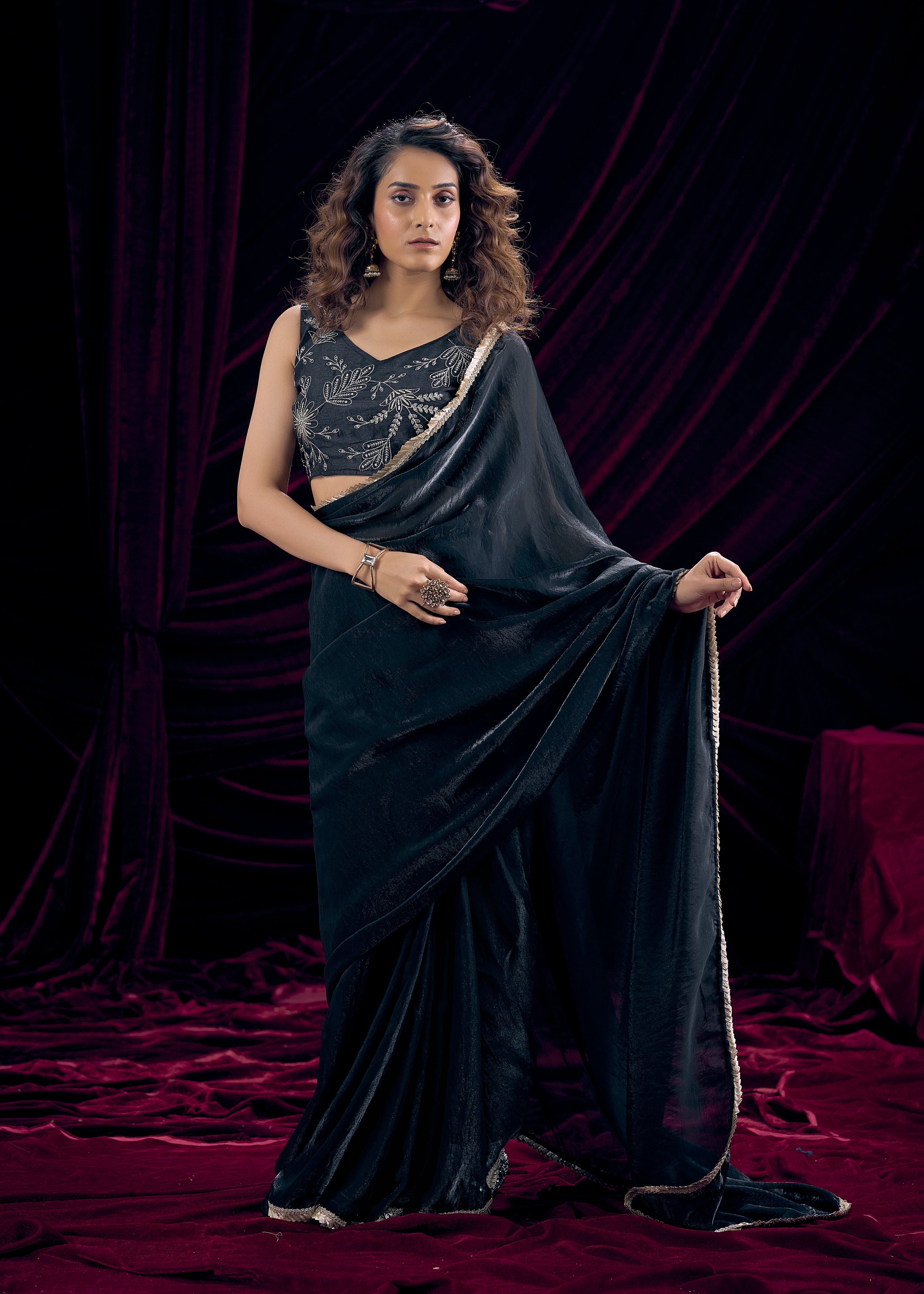 Arctic Blue Embroidered Tissue Silk Saree