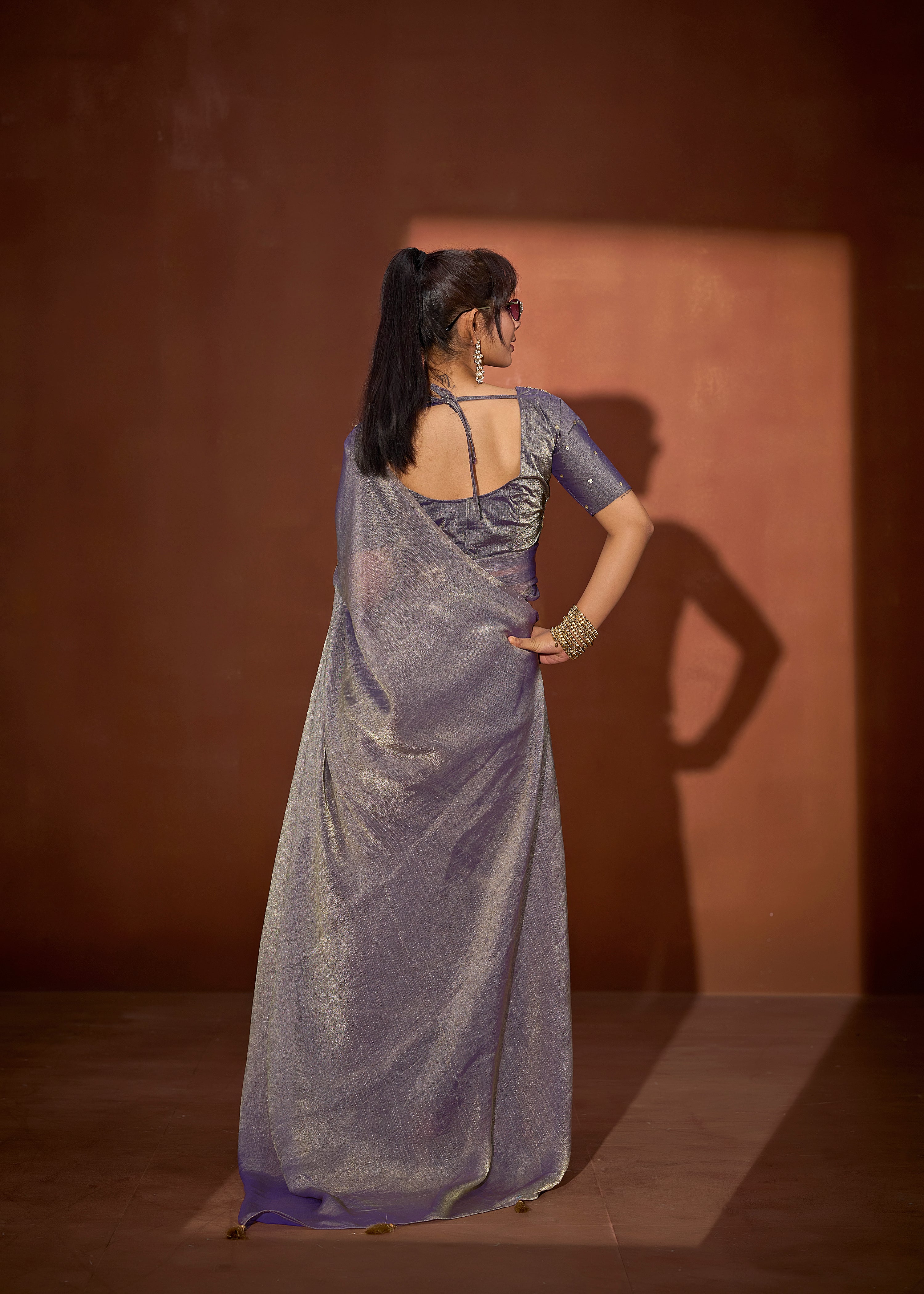 Lilac Shimmer Embellished Premium Silk Saree