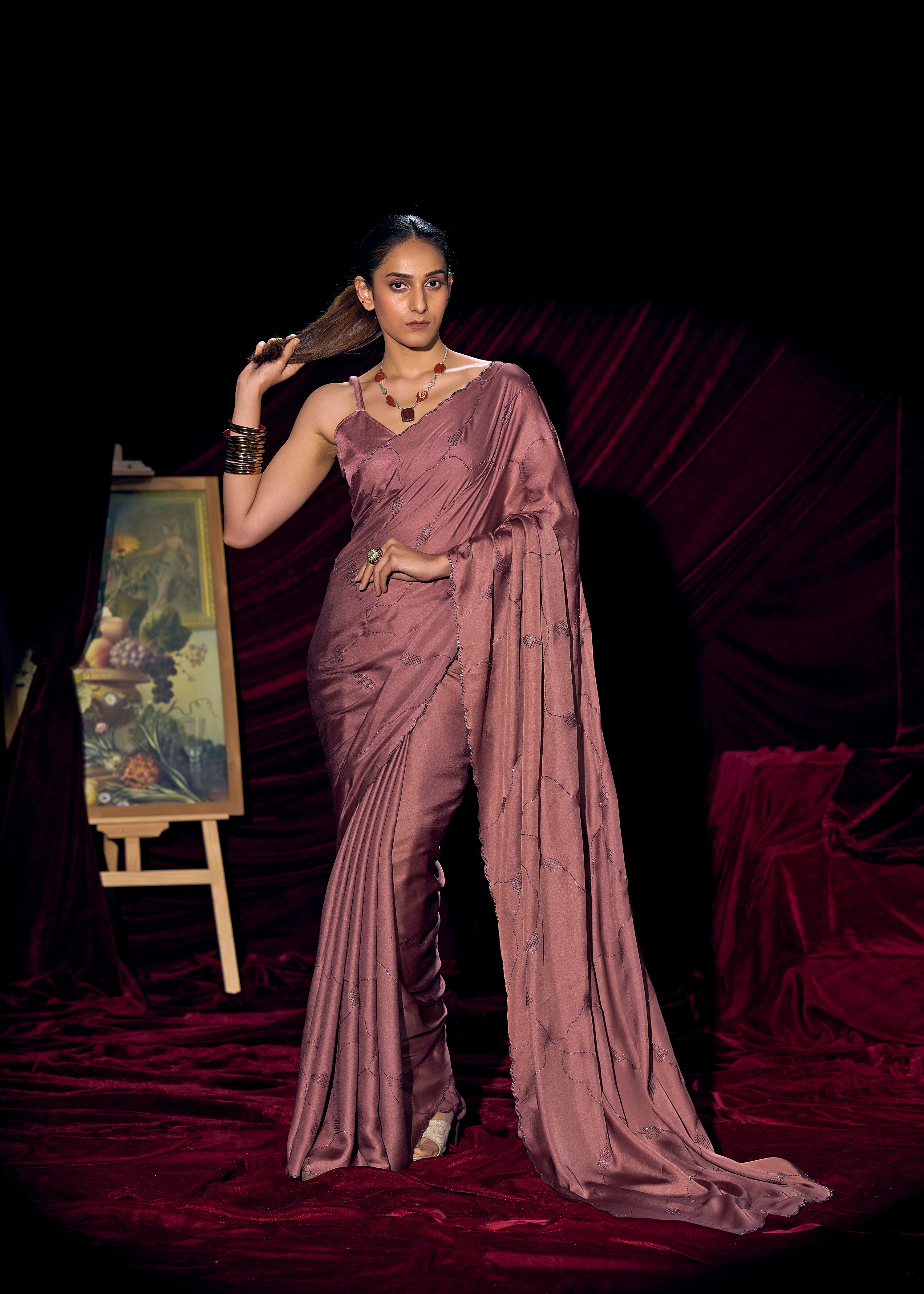 Mauve Muse Embellished Satin Silk Saree