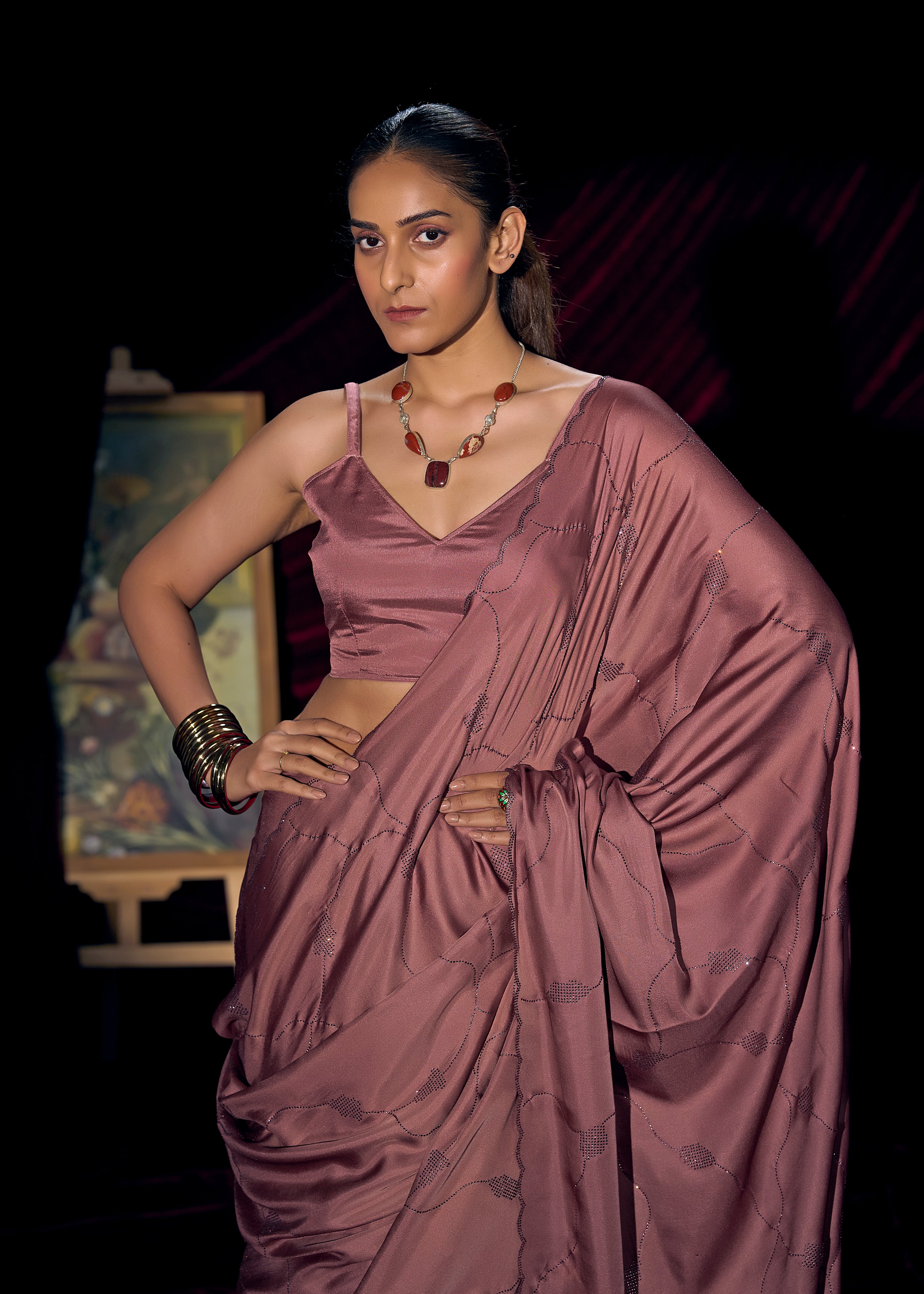 Mauve Muse Embellished Satin Silk Saree