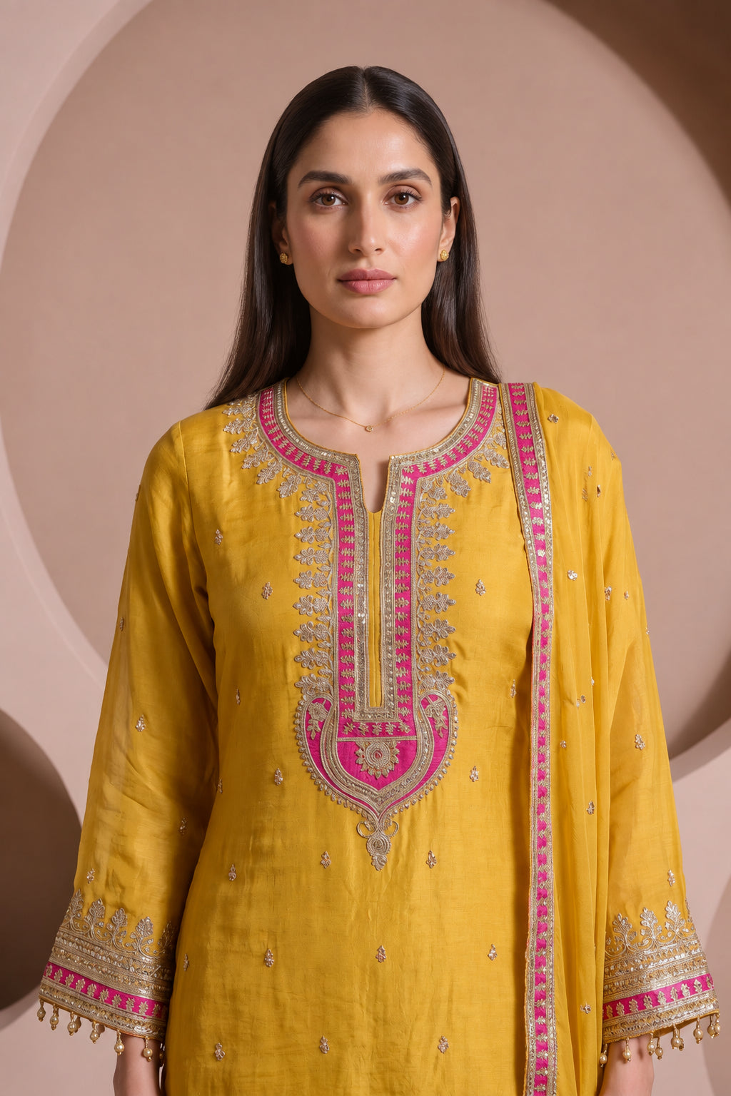 Yellow Canary Embellished Shimmer Silk Palazzo Set