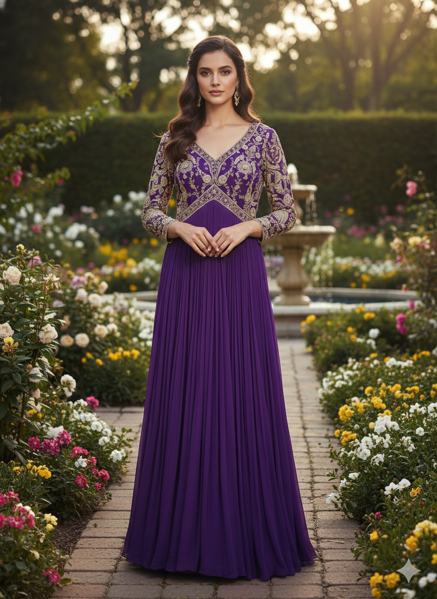 Royal Purple Embellished Georgette Silk Gown