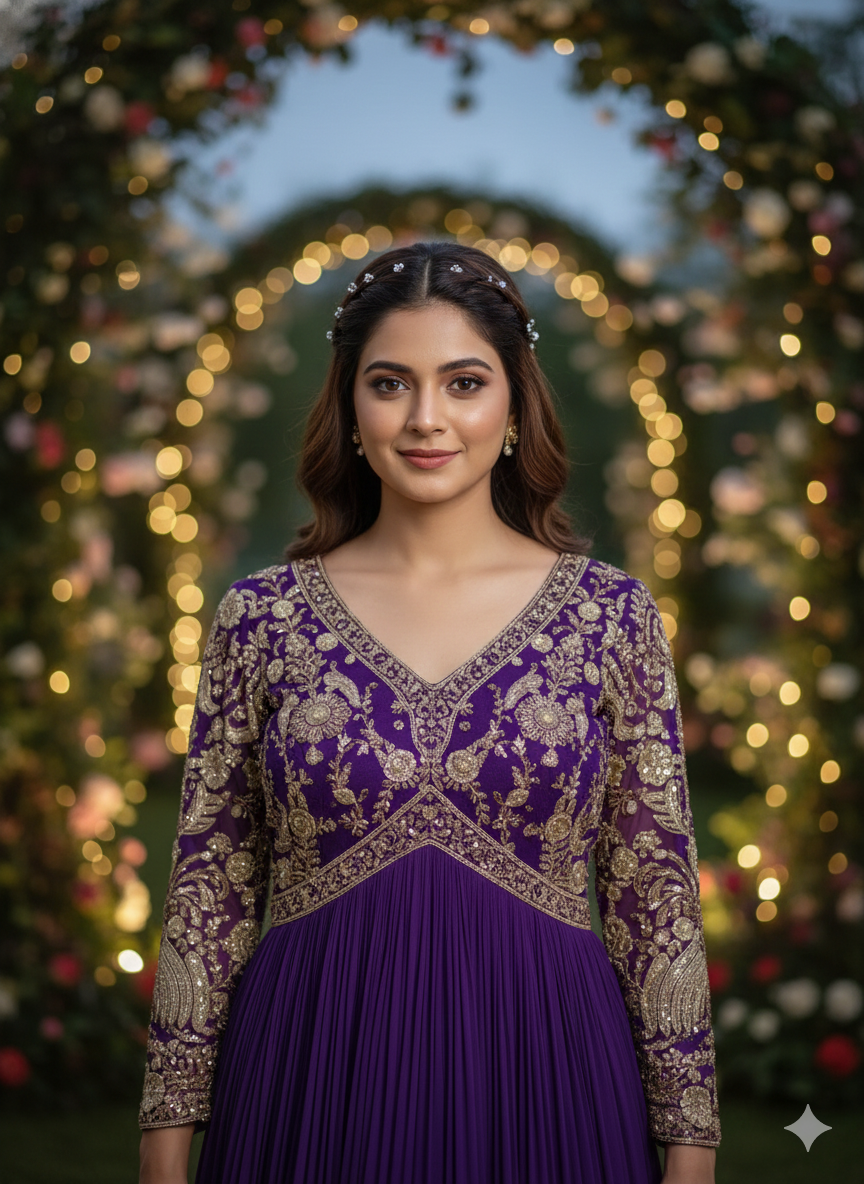 Royal Purple Embellished Georgette Silk Gown