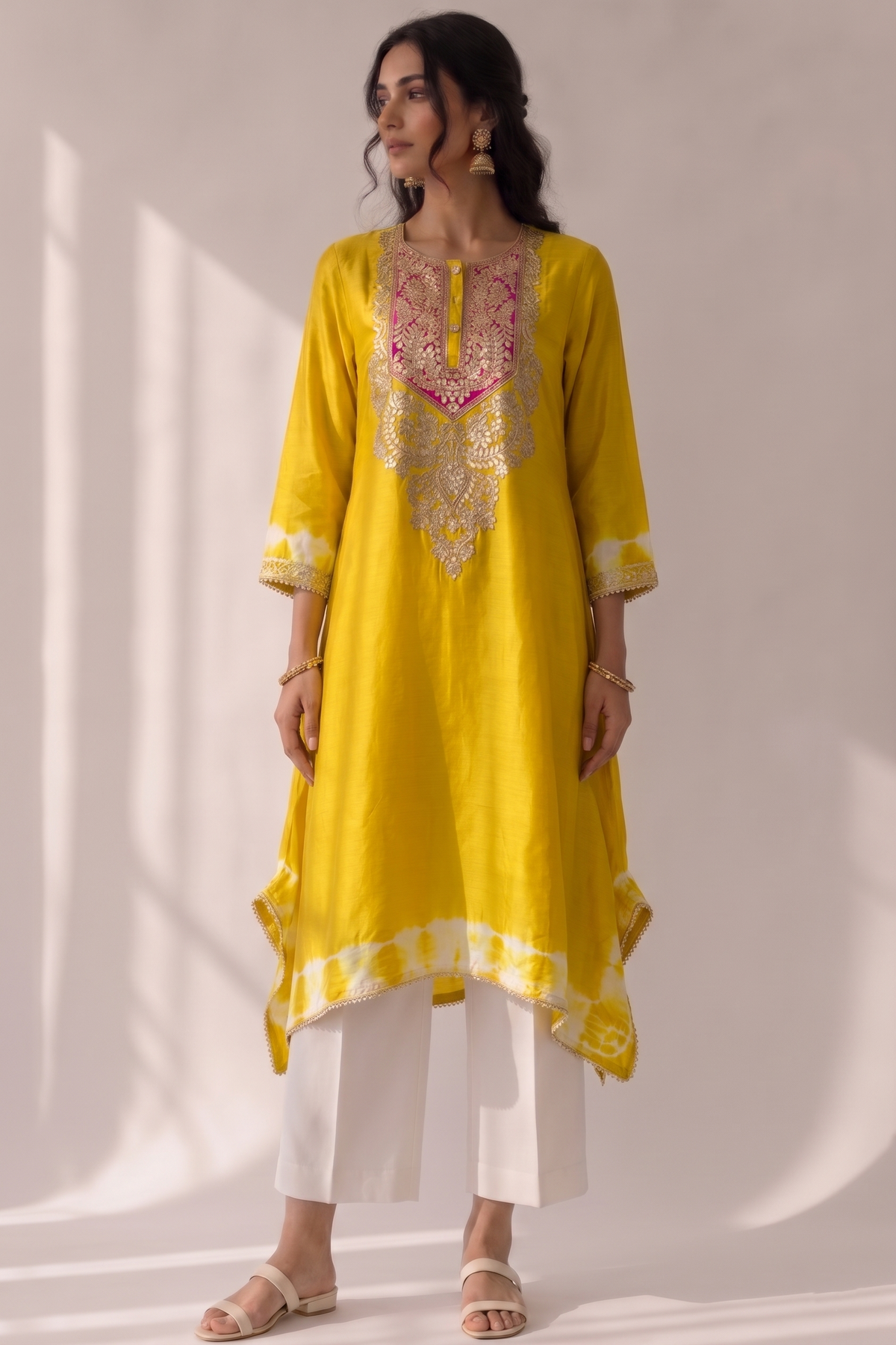 Royal Canary Yellow Embellished Raw Silk Kurta Set