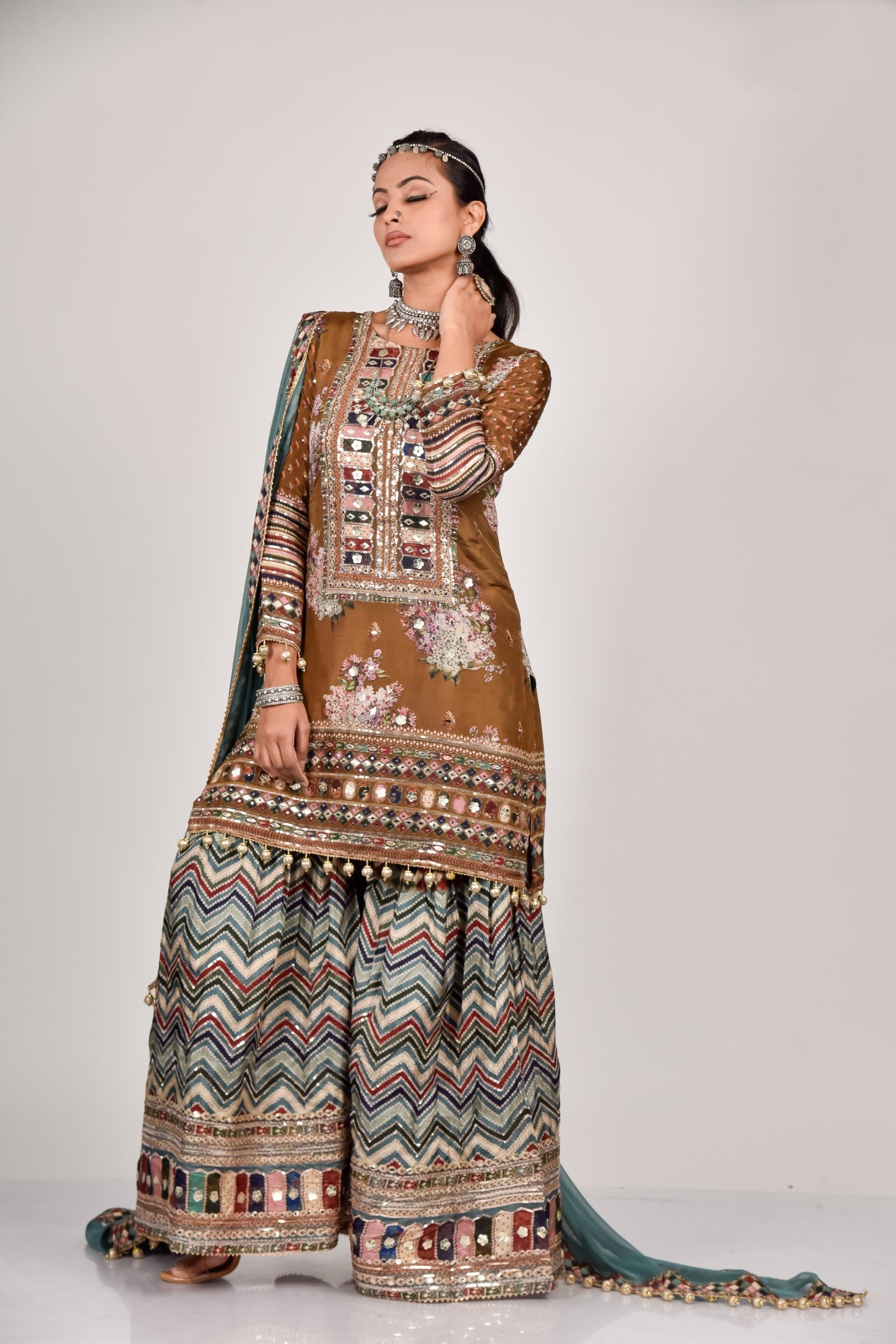 Dusky Blue Embellished Sharara Set