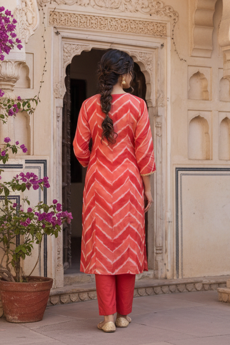 Coral-Pink Chevron Suit Set