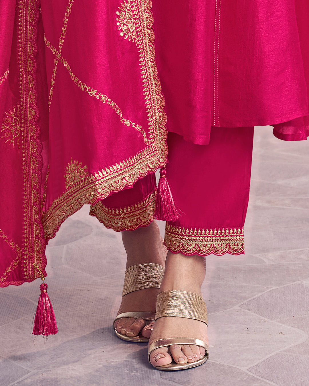 Royal Bloom Embellished Vichitra Silk Pant Set