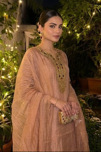 Dusty Rose Embellished Shimmer Tissue Silk Sharara Set