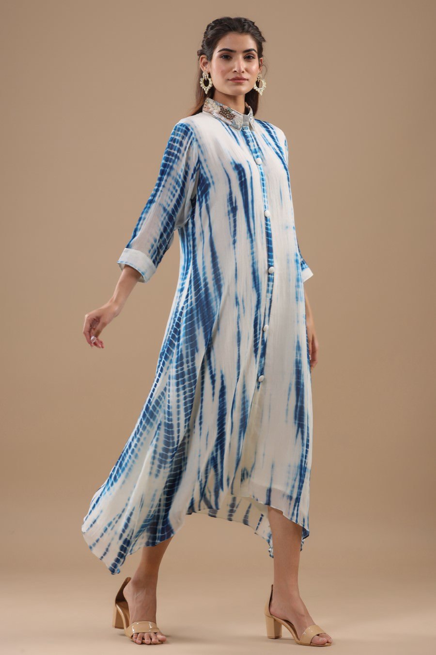 Indigo Blue Tie Dyed & Embellished Tunic