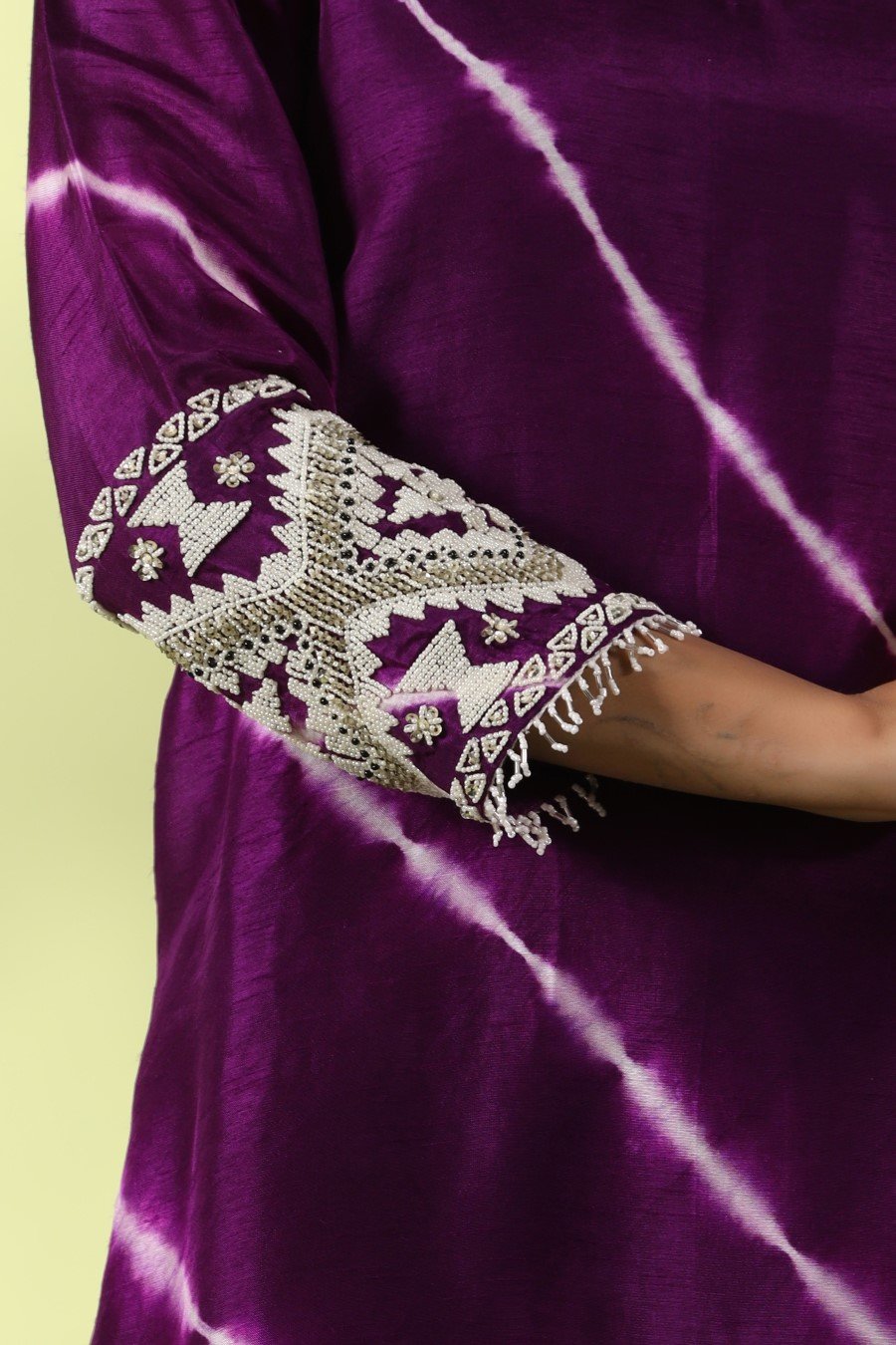 Purple Tie-dyed &amp; Embroidered Asymmetrical Kurta with Palazzo